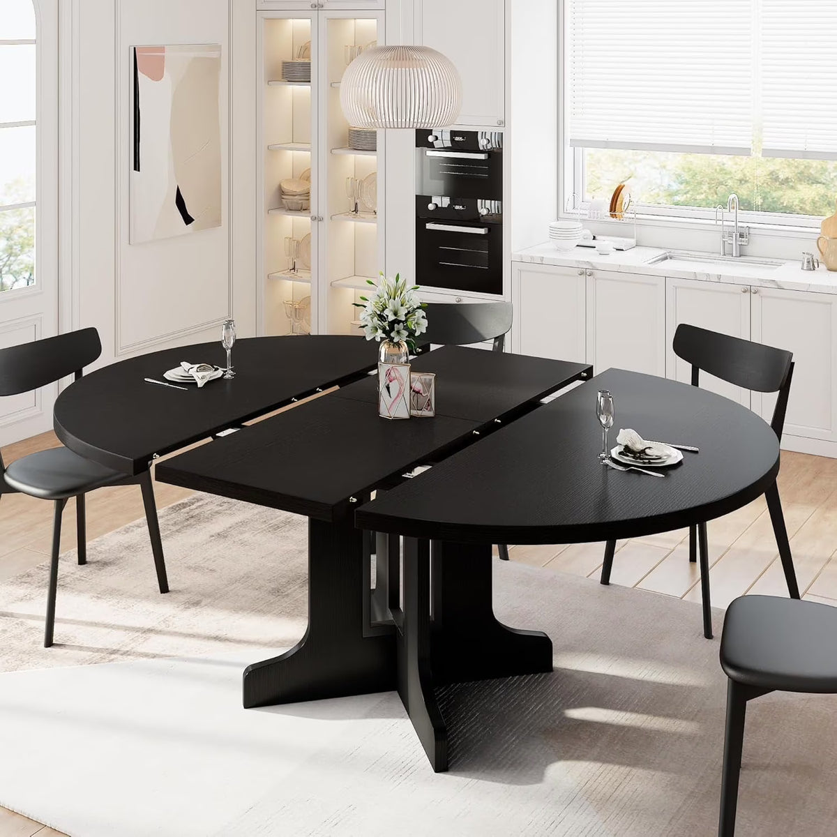 Extendable Black Dining Table – Seats 4 to 8, 43" Extends to 59"