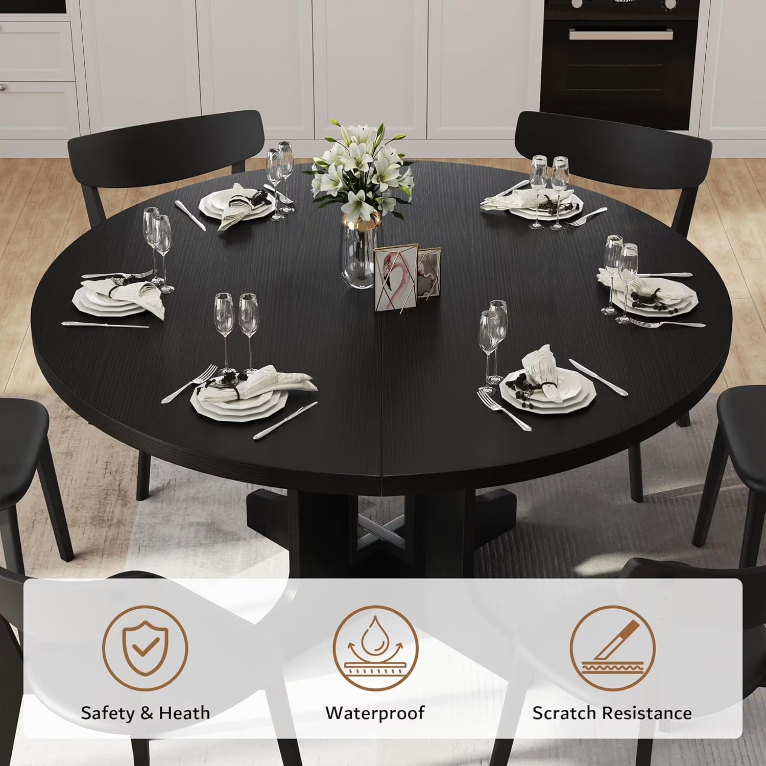 Extendable Black Dining Table – Seats 4 to 8, 43" Extends to 59"