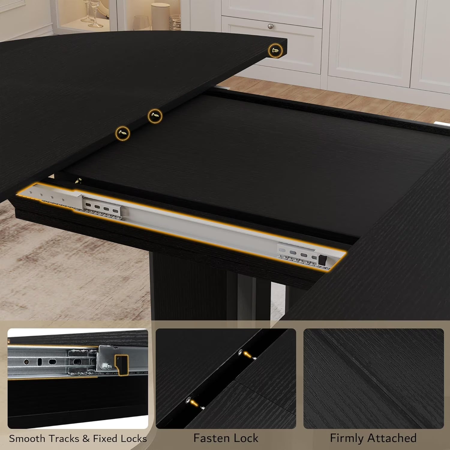 Extendable Black Dining Table – Seats 4 to 8, 43" Extends to 59"