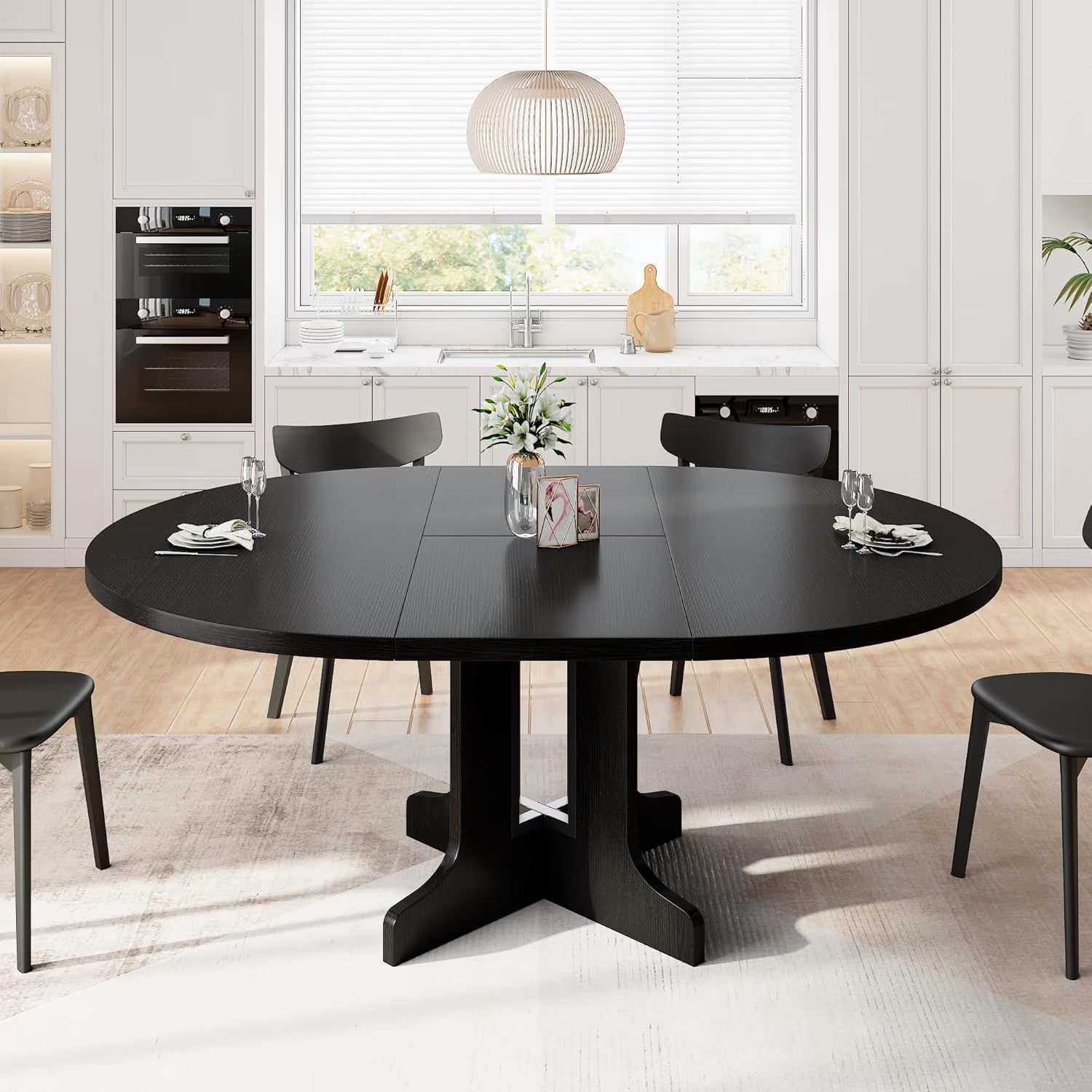 Extendable Black Dining Table – Seats 4 to 8, 43" Extends to 59"
