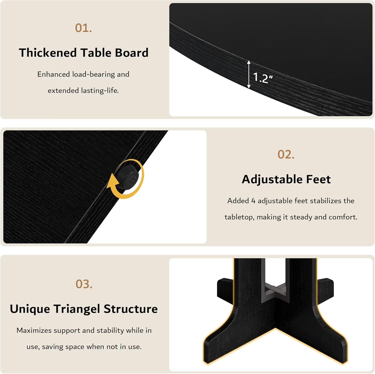 Extendable Black Dining Table – Seats 4 to 8, 43" Extends to 59"