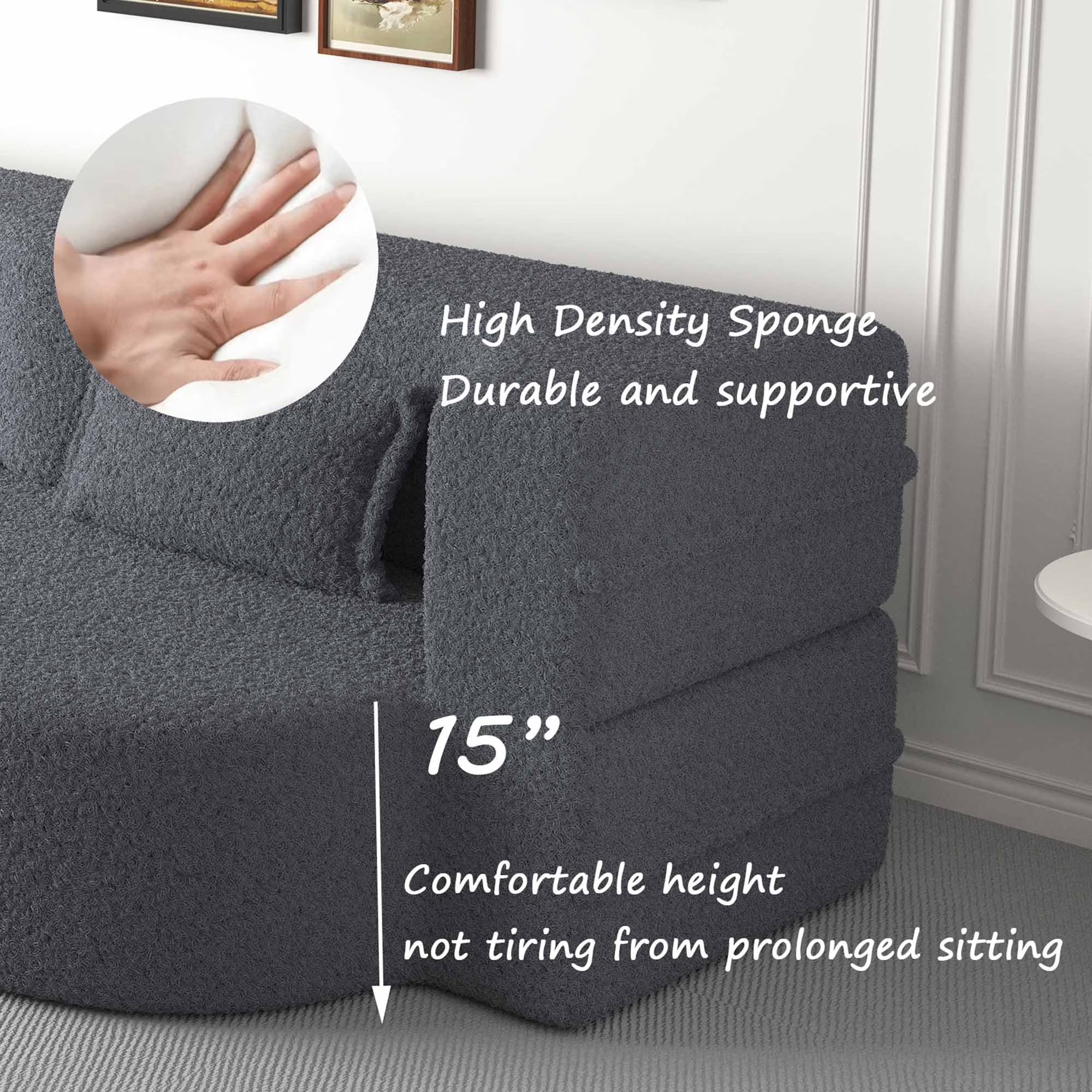 3-in-1 Convertible Sofa Bed – 78" Teddy Fabric Sleeper Sofa, No Assembly