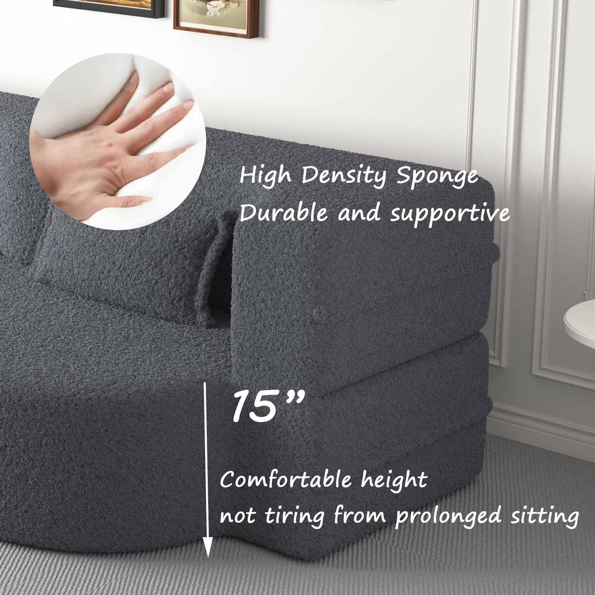 3-in-1 Convertible Sofa Bed – 78" Teddy Fabric Sleeper Sofa, No Assembly