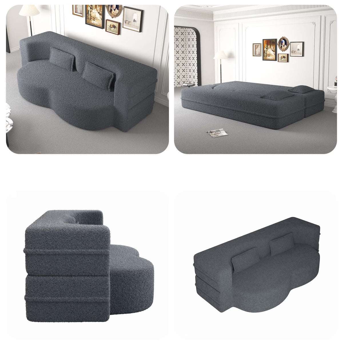 3-in-1 Convertible Sofa Bed – 78" Teddy Fabric Sleeper Sofa, No Assembly