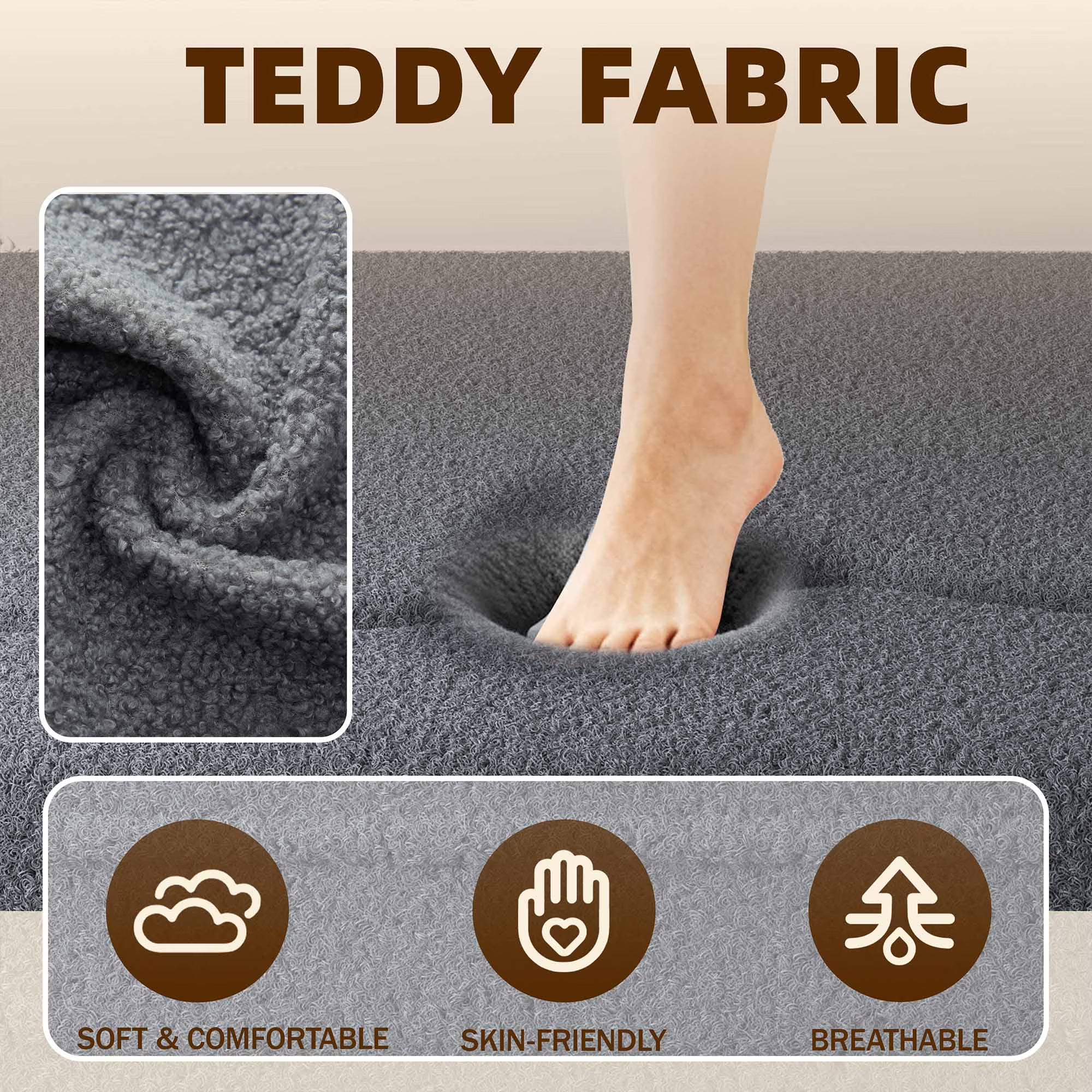 3-in-1 Convertible Sofa Bed – 78" Teddy Fabric Sleeper Sofa, No Assembly