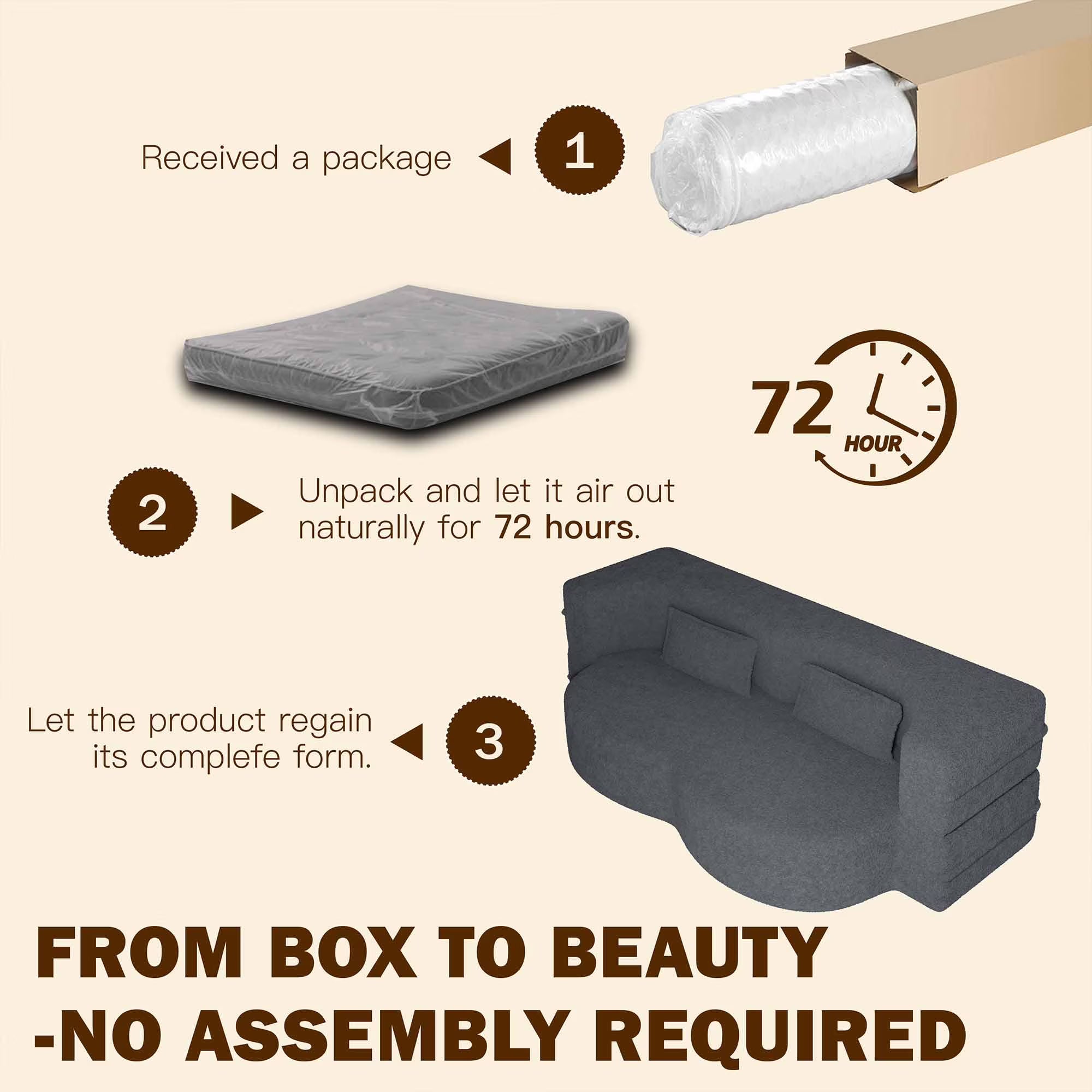 3-in-1 Convertible Sofa Bed – 78" Teddy Fabric Sleeper Sofa, No Assembly