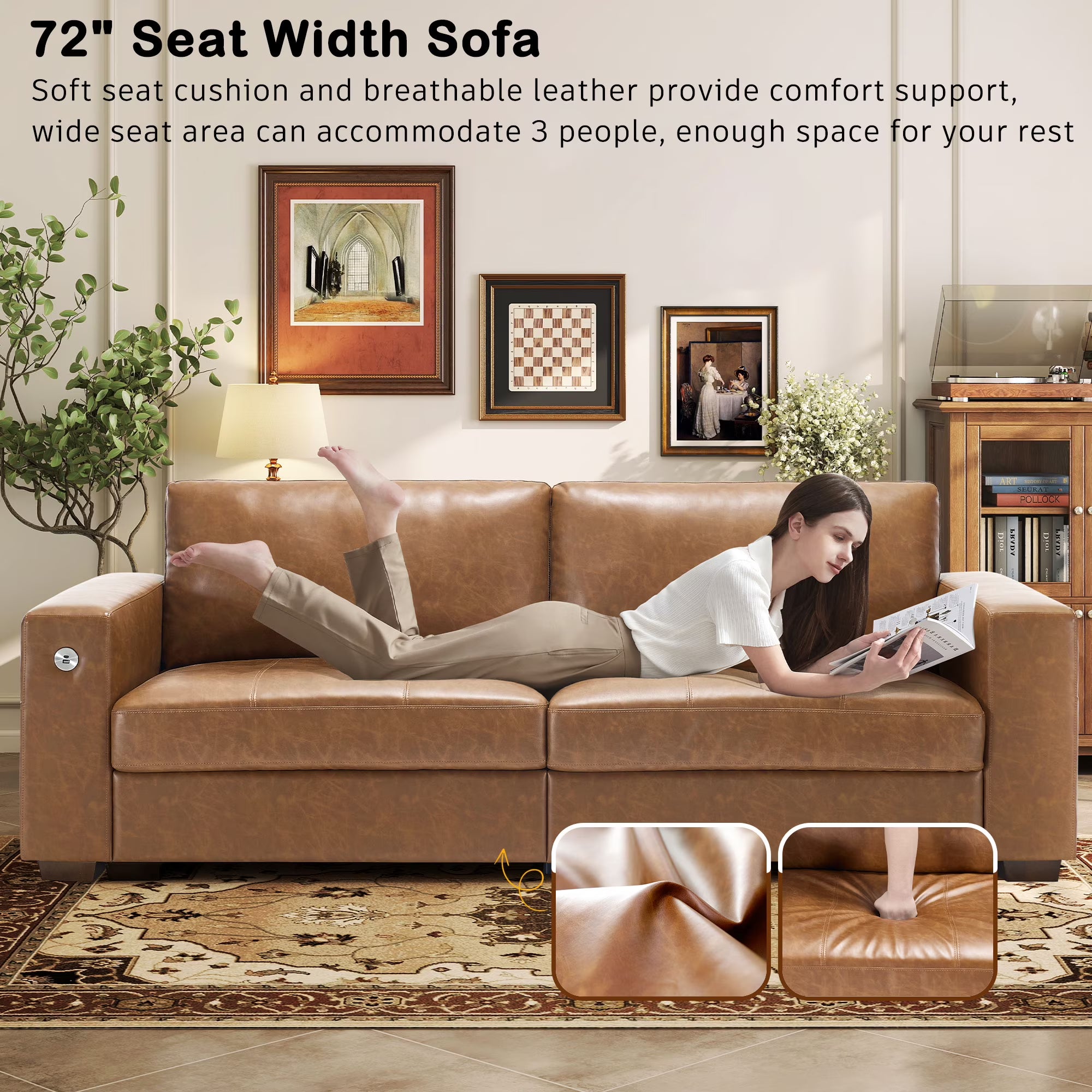 Bedluxury Chenille Sofa with USB Charging Ports – 70" 2-Seater / 89" 3-Seater