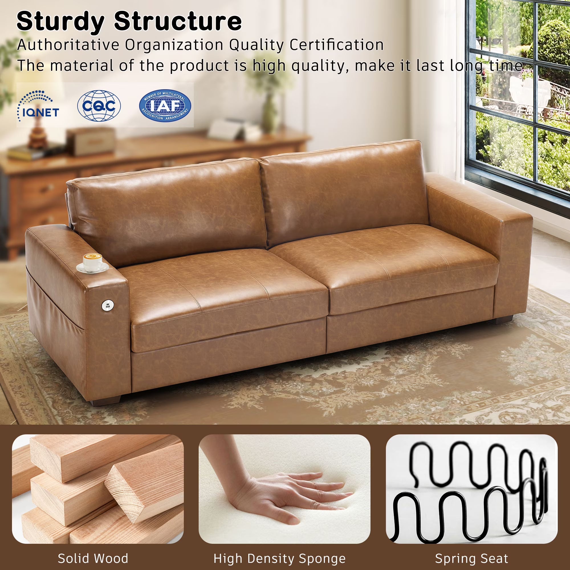 Bedluxury Chenille Sofa with USB Charging Ports – 70" 2-Seater / 89" 3-Seater
