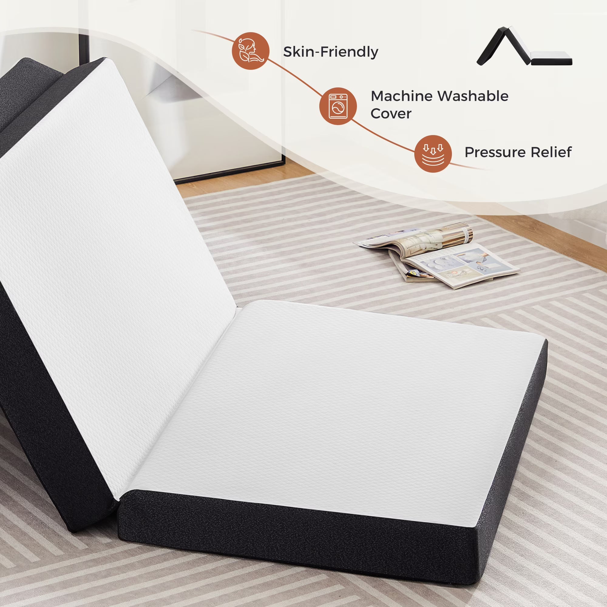 Tri-Fold Gel Memory Foam Mattress – Folding Floor Bed with Washable Cover