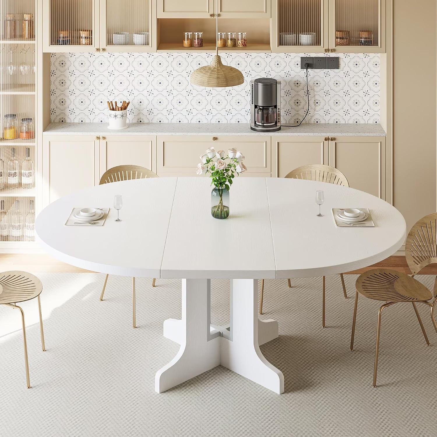 Extendable Black Dining Table – Seats 4 to 8, 43" Extends to 59"