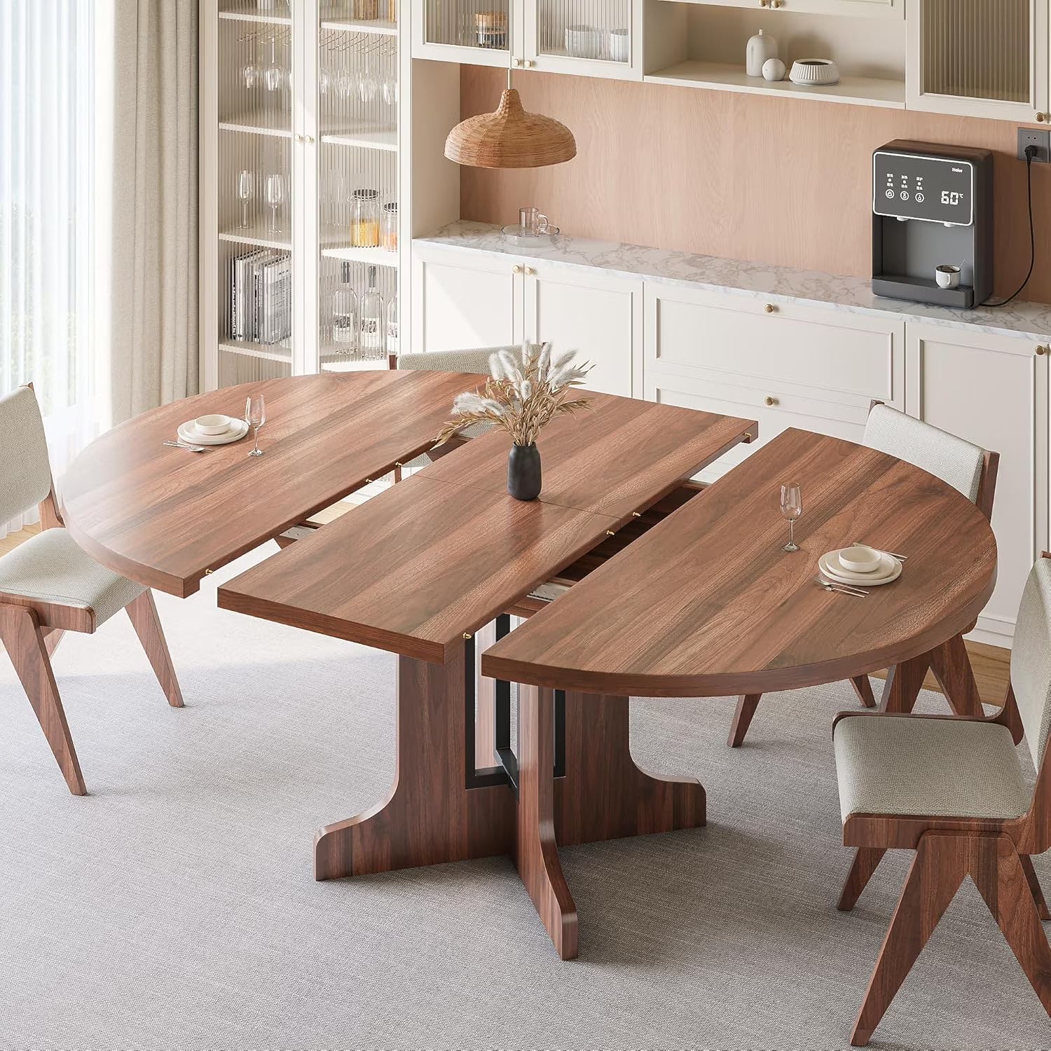 Extendable Black Dining Table – Seats 4 to 8, 43" Extends to 59"