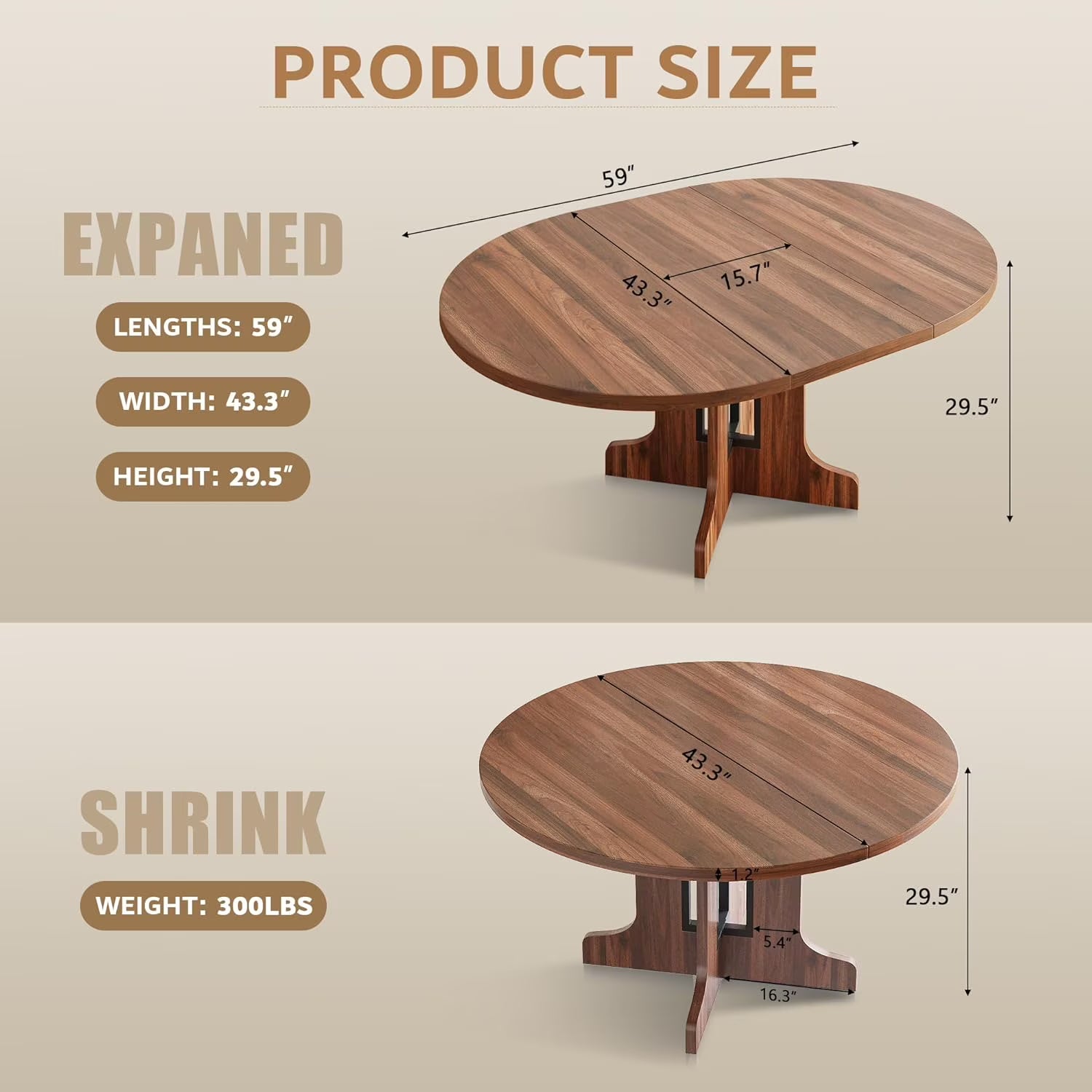 Extendable Black Dining Table – Seats 4 to 8, 43" Extends to 59"