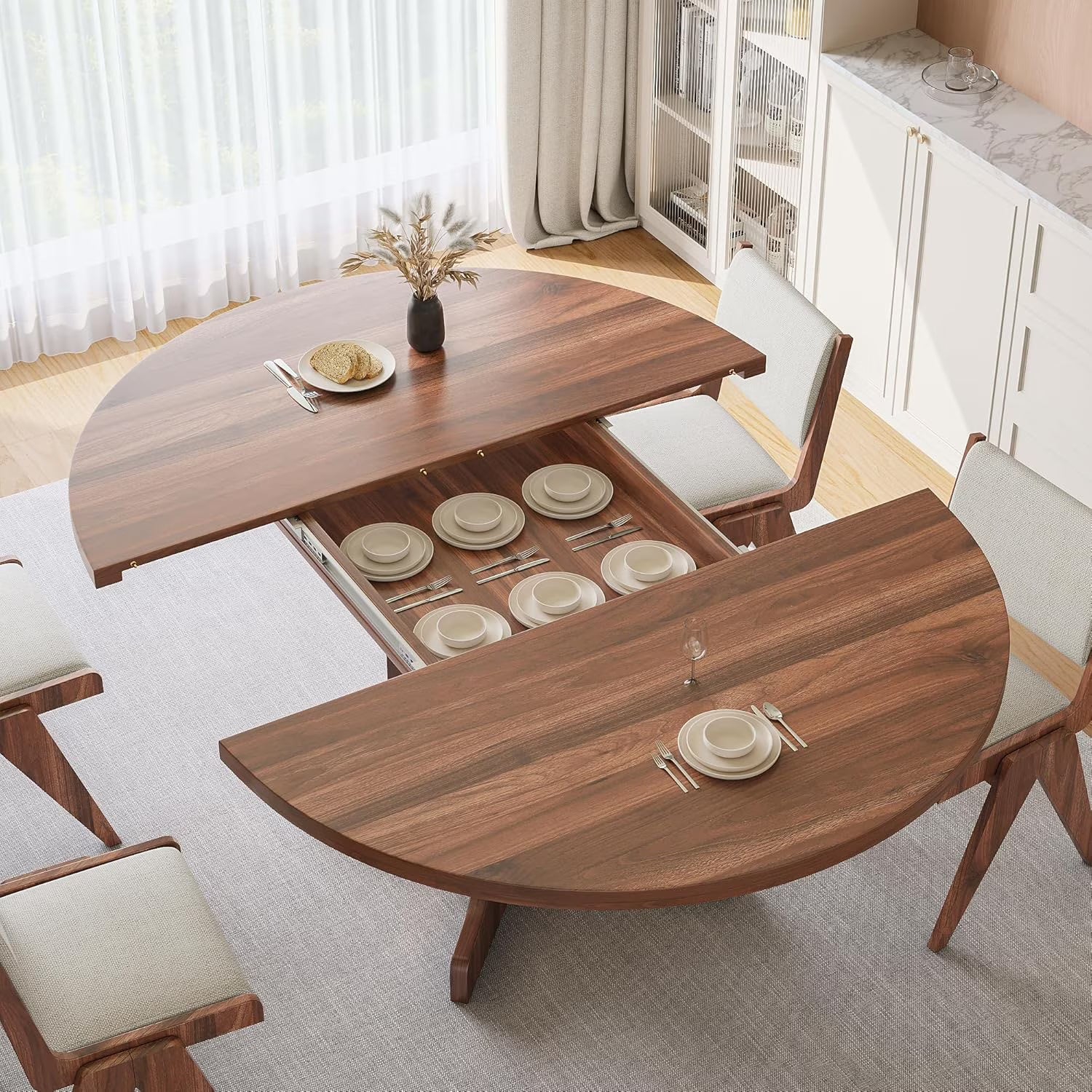 Extendable Black Dining Table – Seats 4 to 8, 43" Extends to 59"