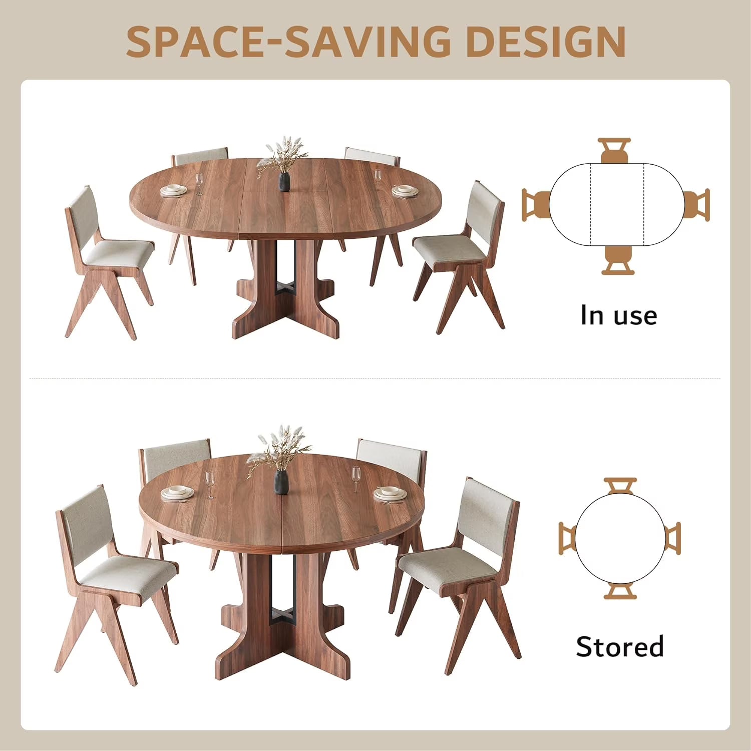 Extendable Black Dining Table – Seats 4 to 8, 43" Extends to 59"