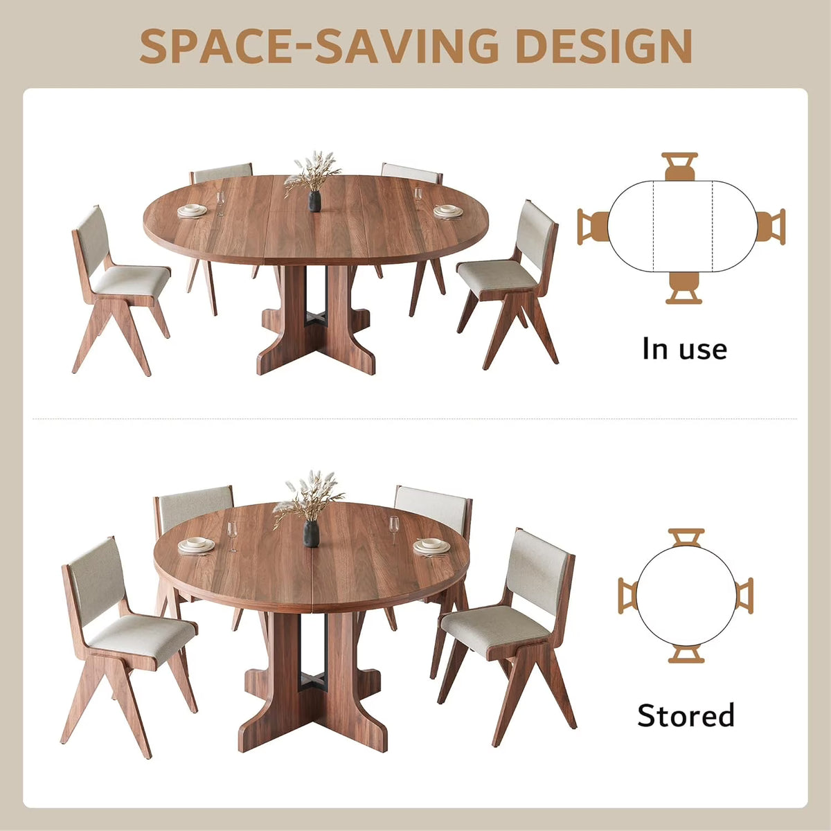Extendable Black Dining Table – Seats 4 to 8, 43" Extends to 59"