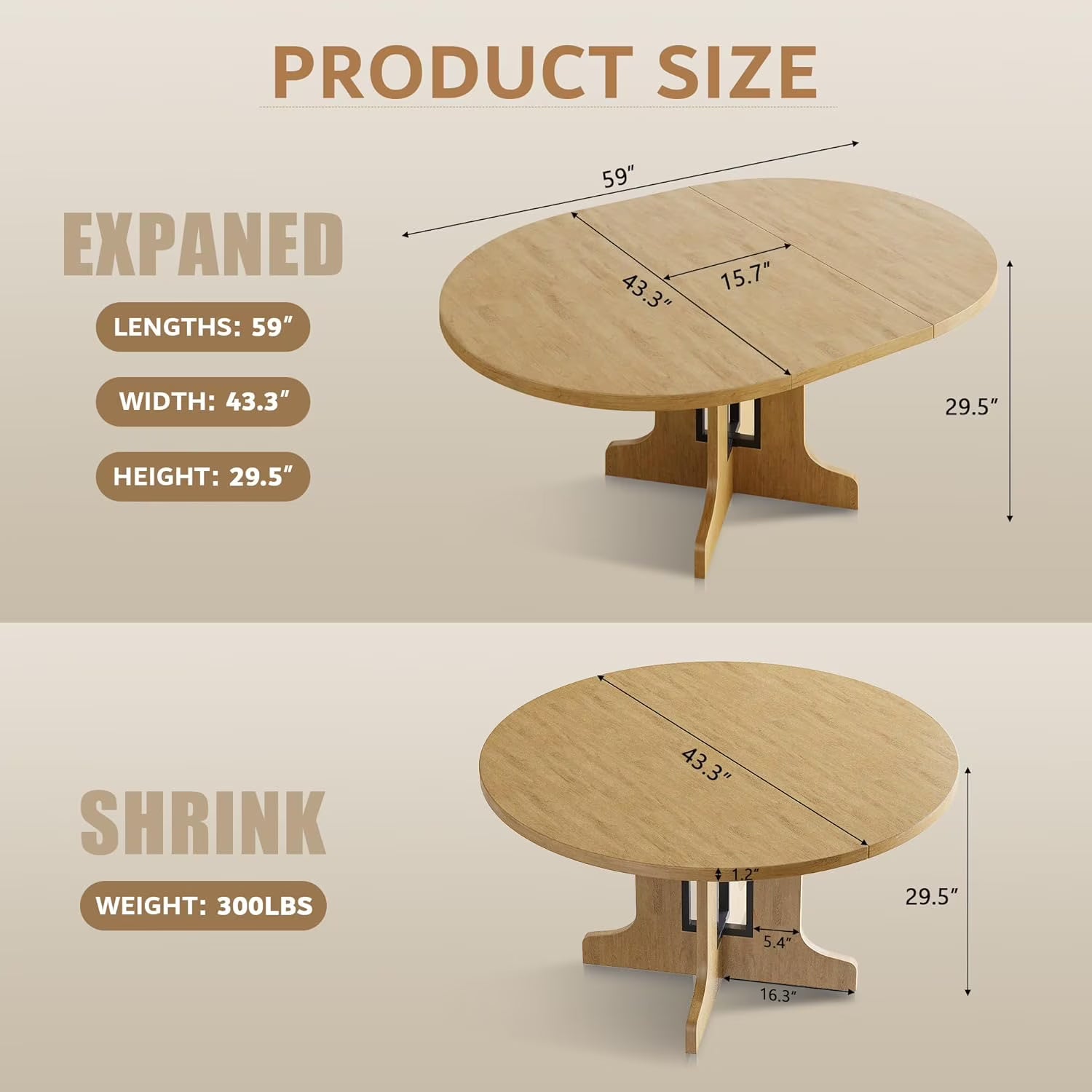 Extendable Black Dining Table – Seats 4 to 8, 43" Extends to 59"