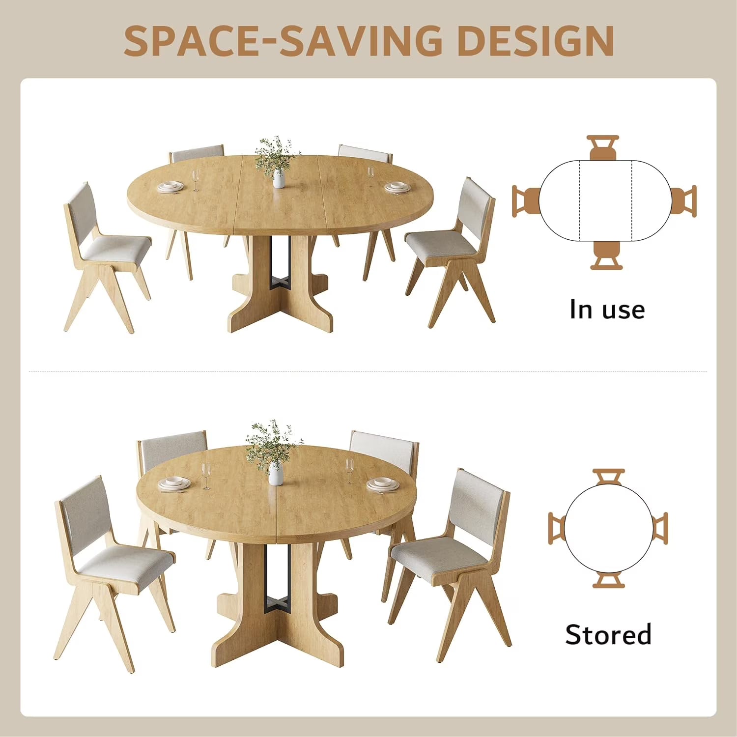 Extendable Black Dining Table – Seats 4 to 8, 43" Extends to 59"
