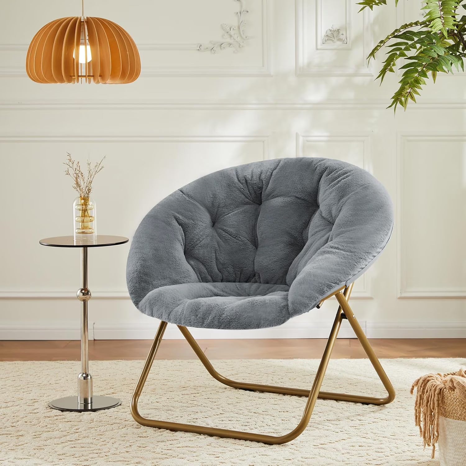 Fluffy Faux Fur Chair | Oversized Round Cozy Reading Chair for Bedroom