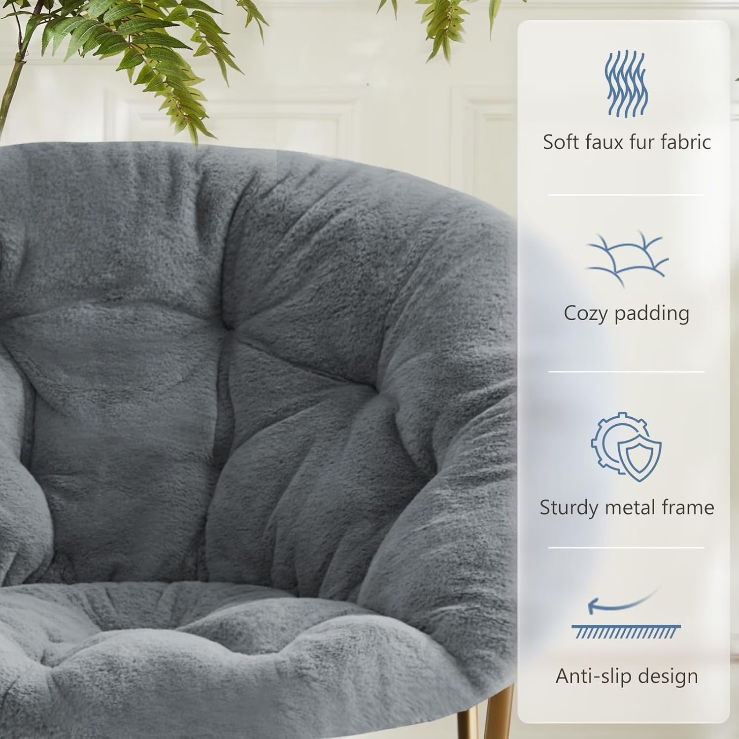 Fluffy Faux Fur Chair | Oversized Round Cozy Reading Chair for Bedroom