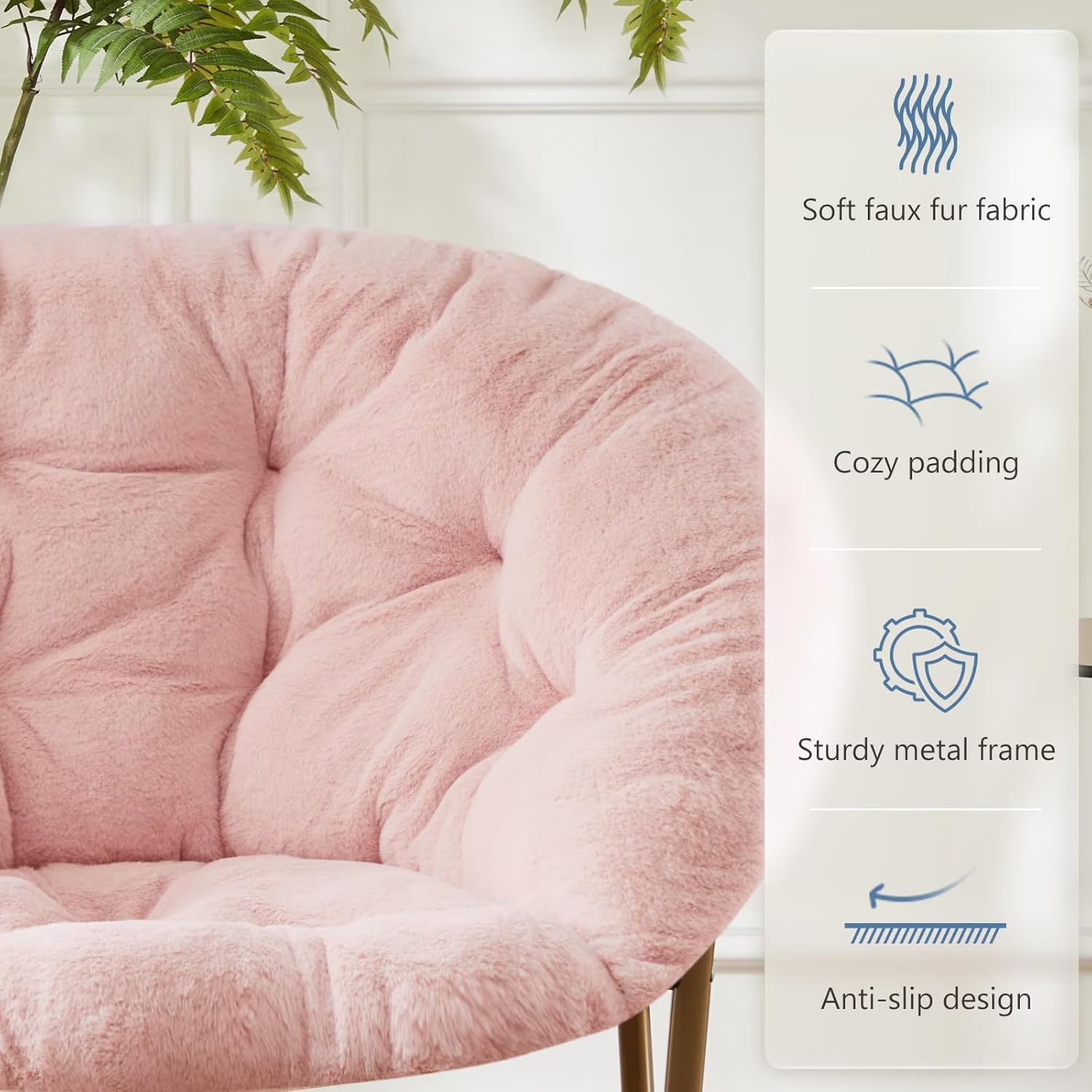 Fluffy Faux Fur Chair | Oversized Round Cozy Reading Chair for Bedroom