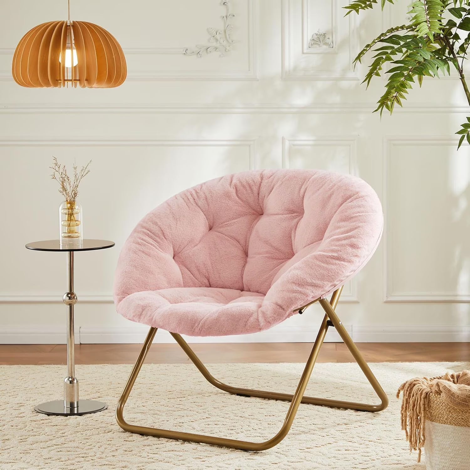 Fluffy faux fur round lounge chair