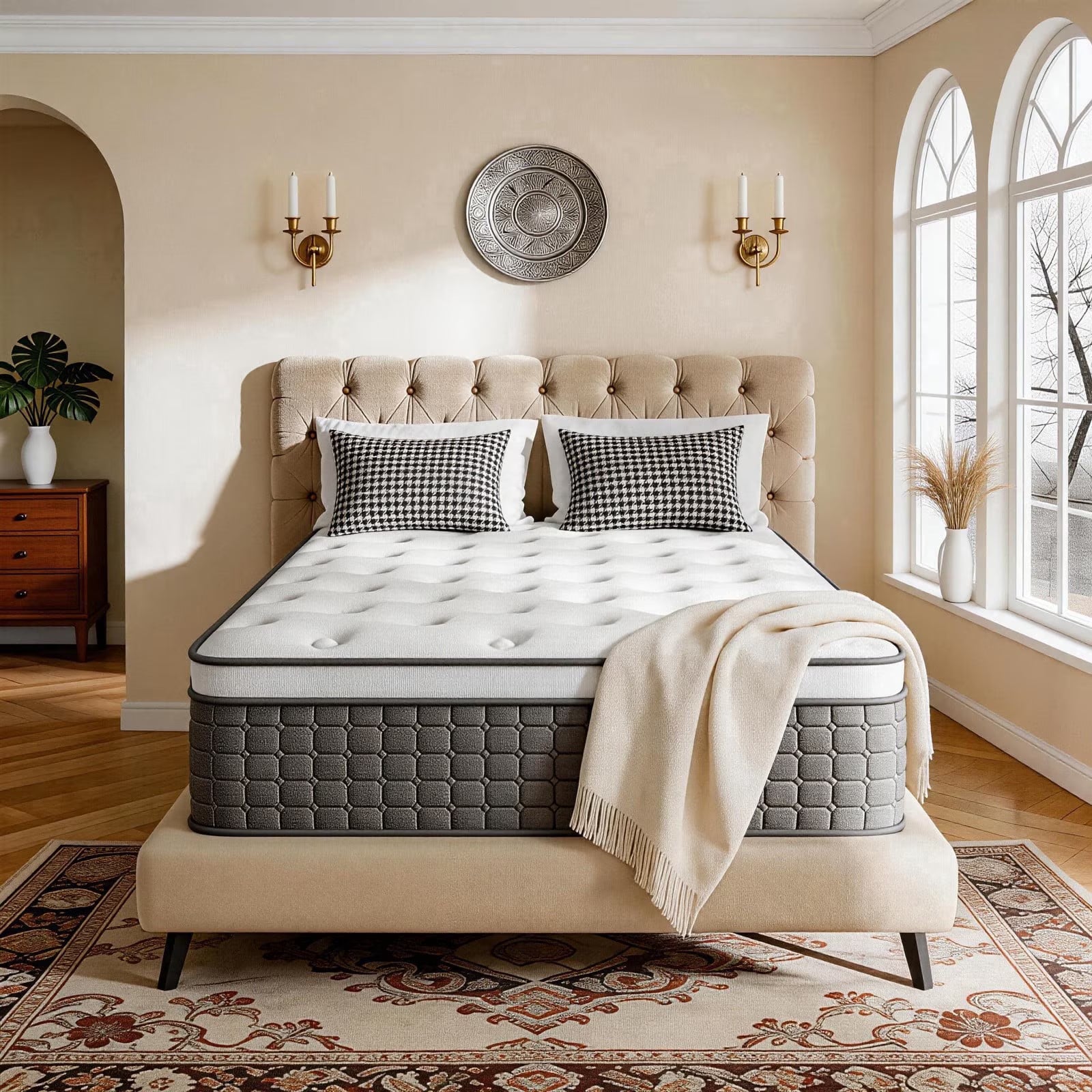 14 inch queen hybrid mattress with gel memory foam and 744 pocket coils