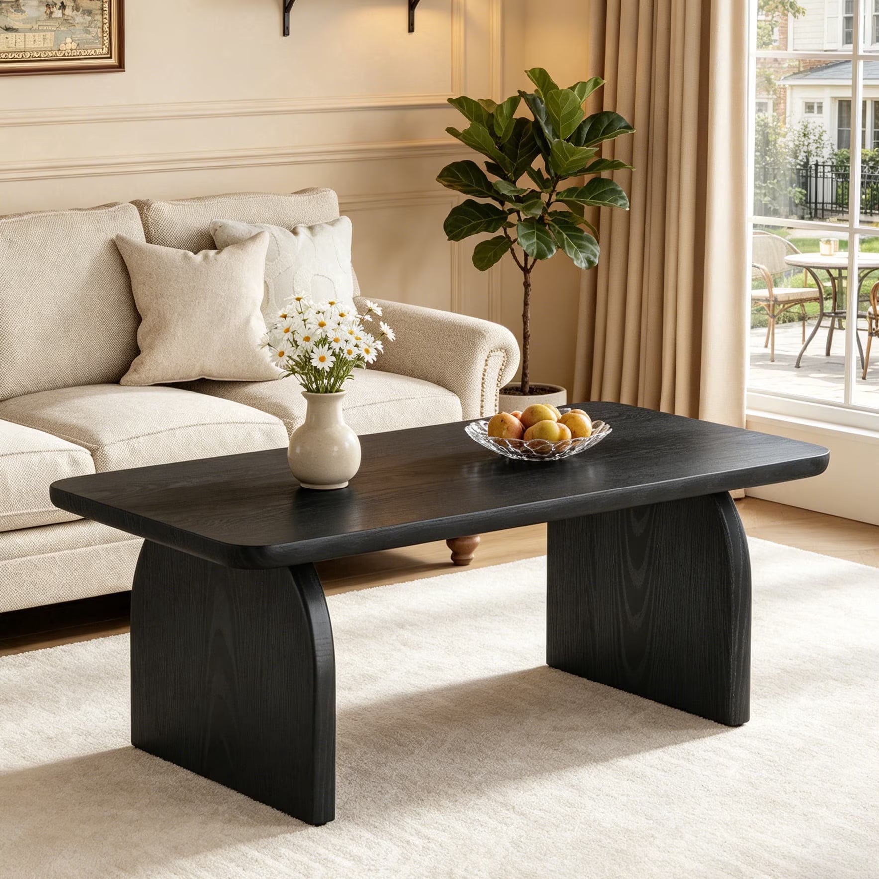 47 inch solid wood rustic coffee table with natural finish