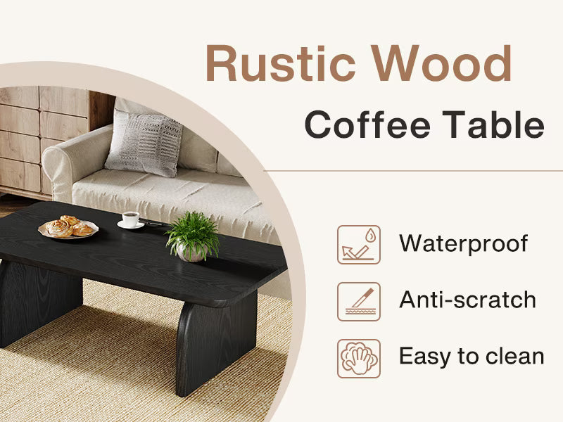 47 Inch Solid Wood Rustic Coffee Table – Rounded Corners, Waterproof Top