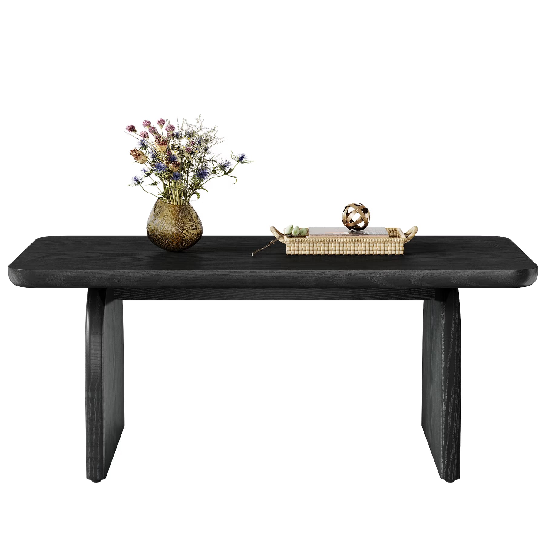 47 Inch Solid Wood Rustic Coffee Table – Rounded Corners, Waterproof Top