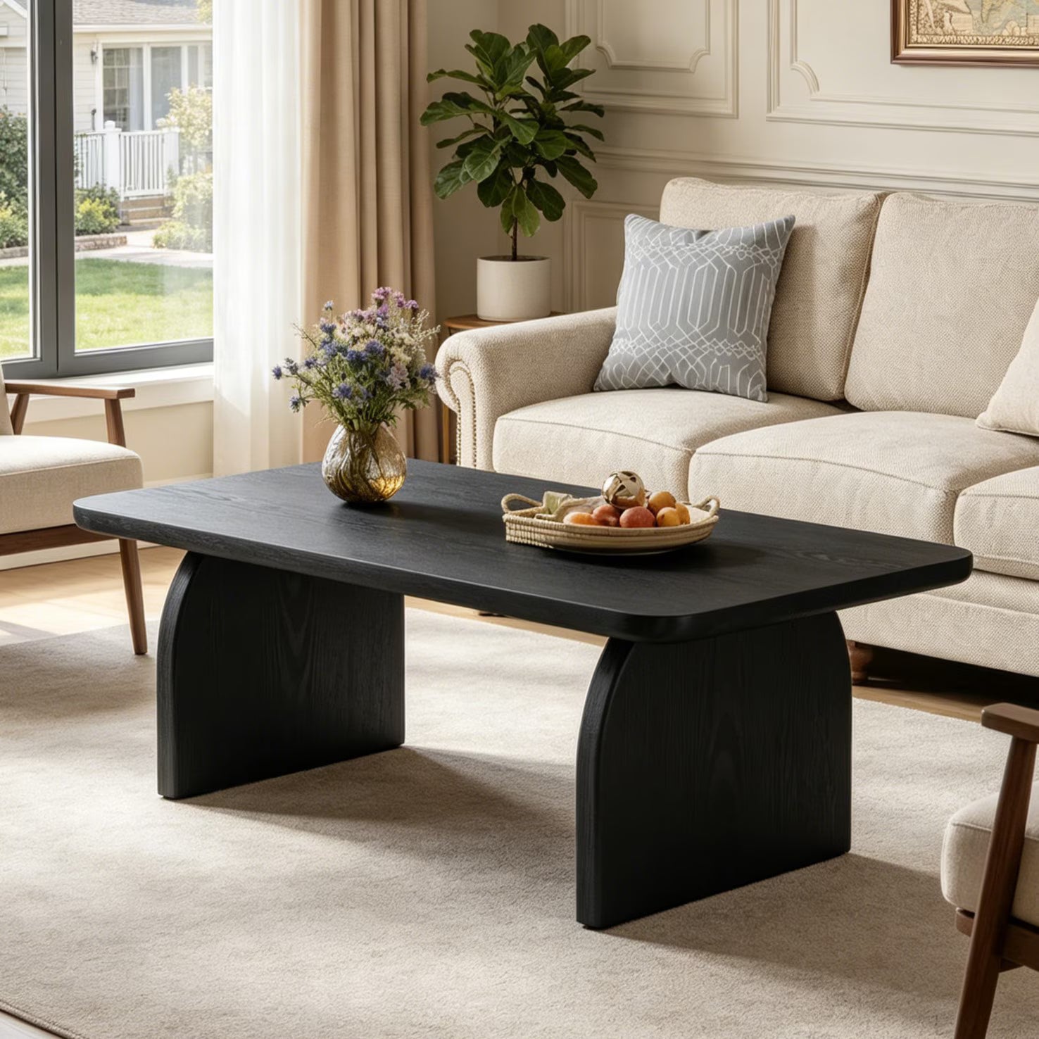 47 Inch Solid Wood Rustic Coffee Table – Rounded Corners, Waterproof Top