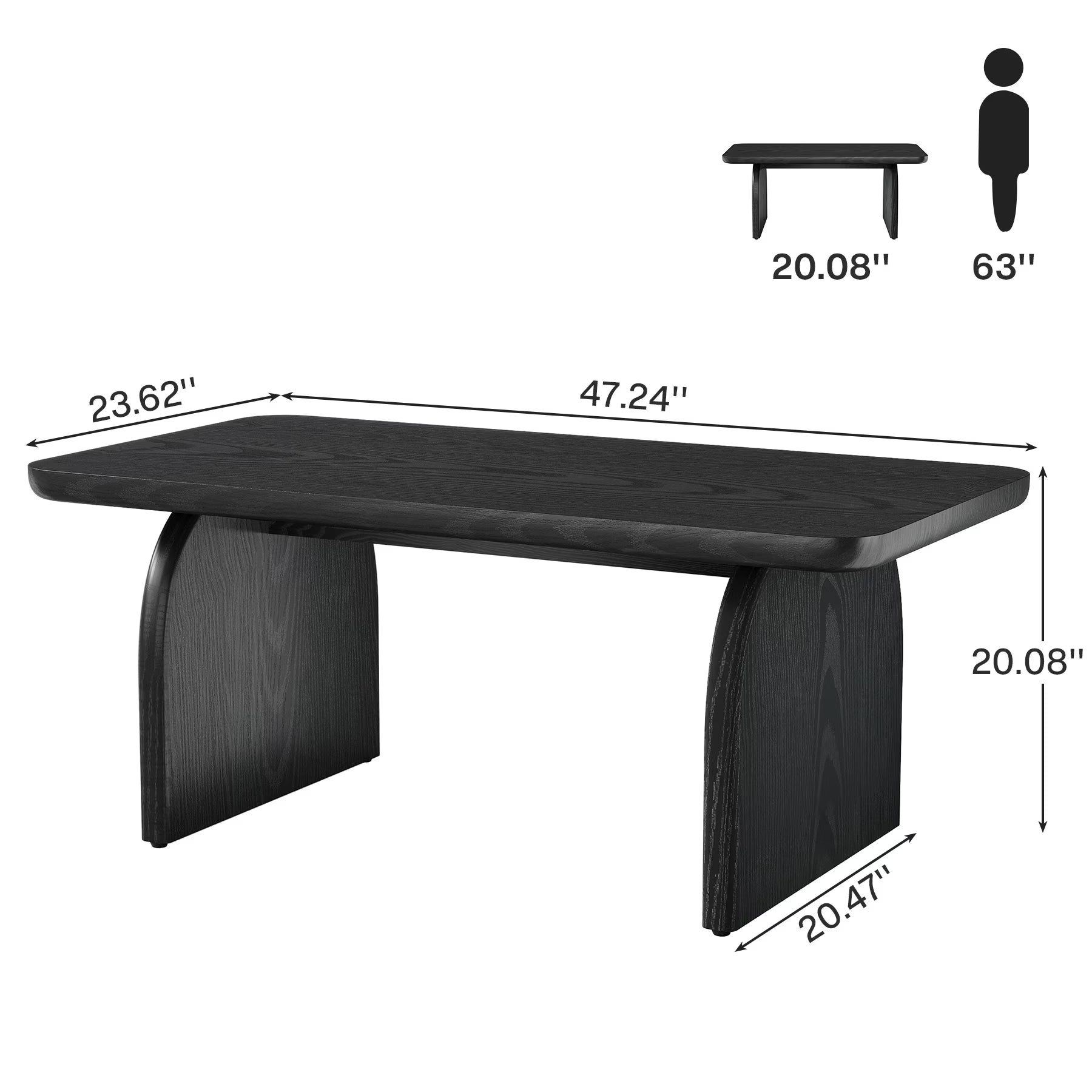 47 Inch Solid Wood Rustic Coffee Table – Rounded Corners, Waterproof Top