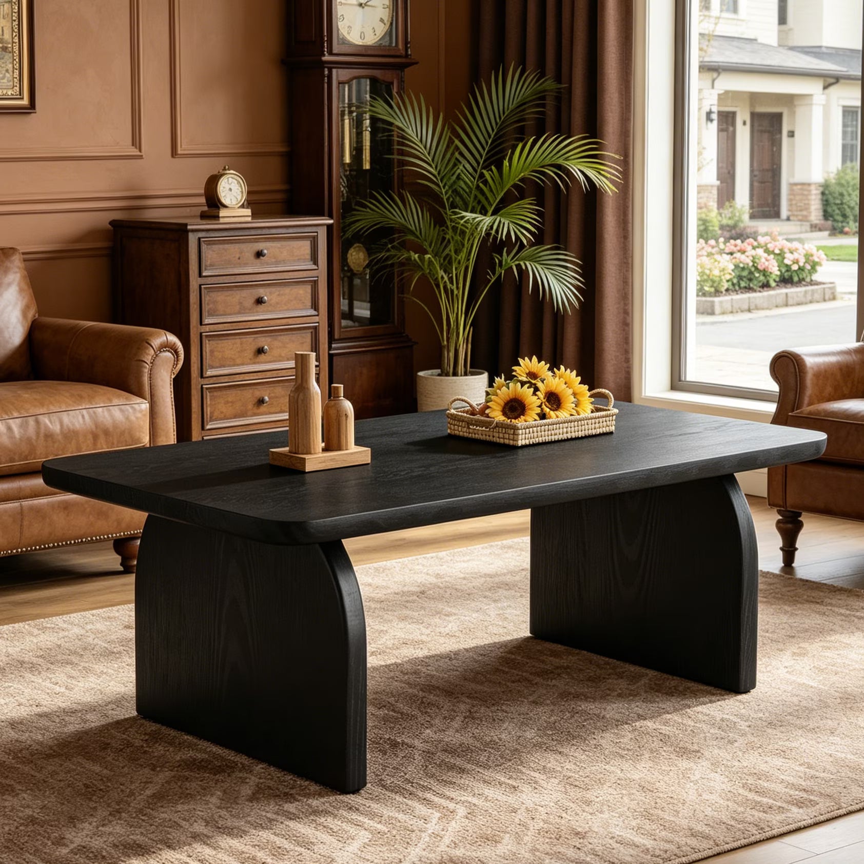 47 Inch Solid Wood Rustic Coffee Table – Rounded Corners, Waterproof Top