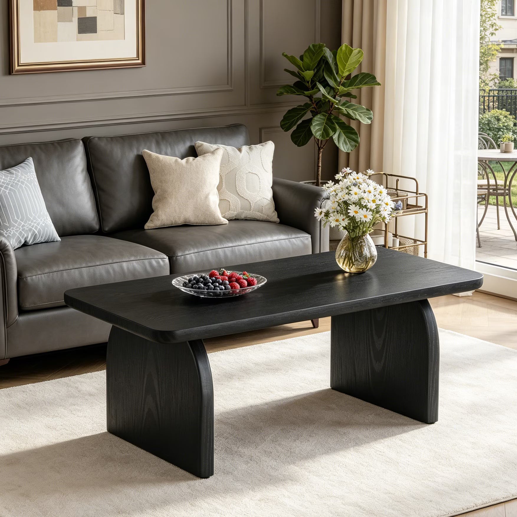 47 Inch Solid Wood Rustic Coffee Table – Rounded Corners, Waterproof Top