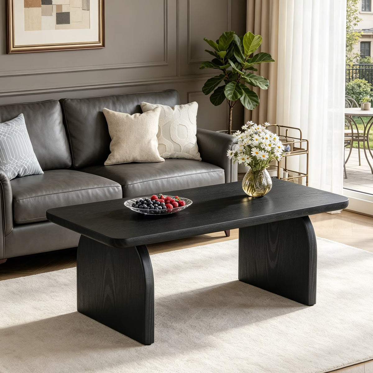 47 Inch Solid Wood Rustic Coffee Table – Rounded Corners, Waterproof Top
