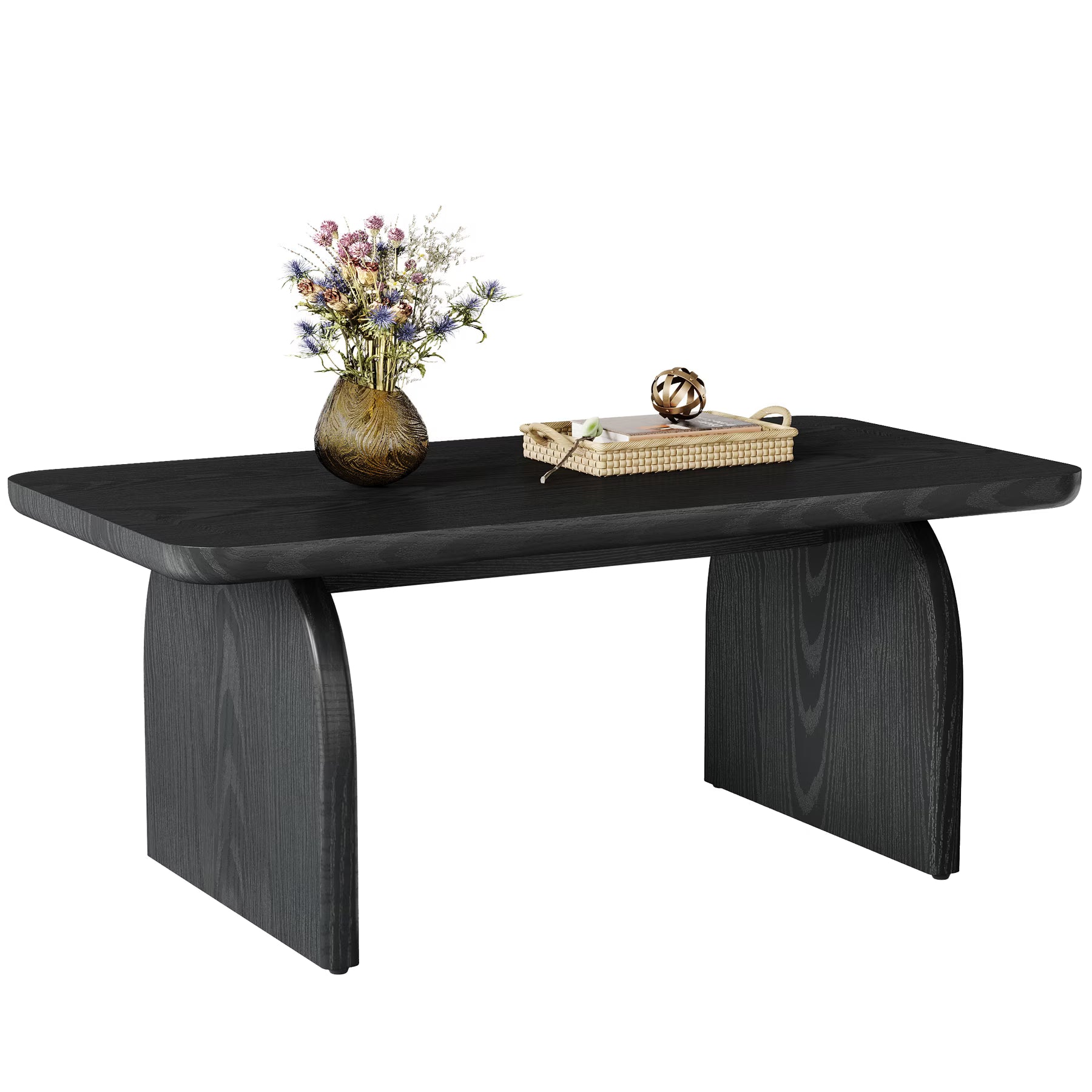 47 Inch Solid Wood Rustic Coffee Table – Rounded Corners, Waterproof Top