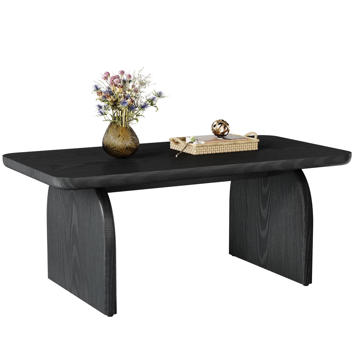 47 Inch Solid Wood Rustic Coffee Table – Rounded Corners, Waterproof Top