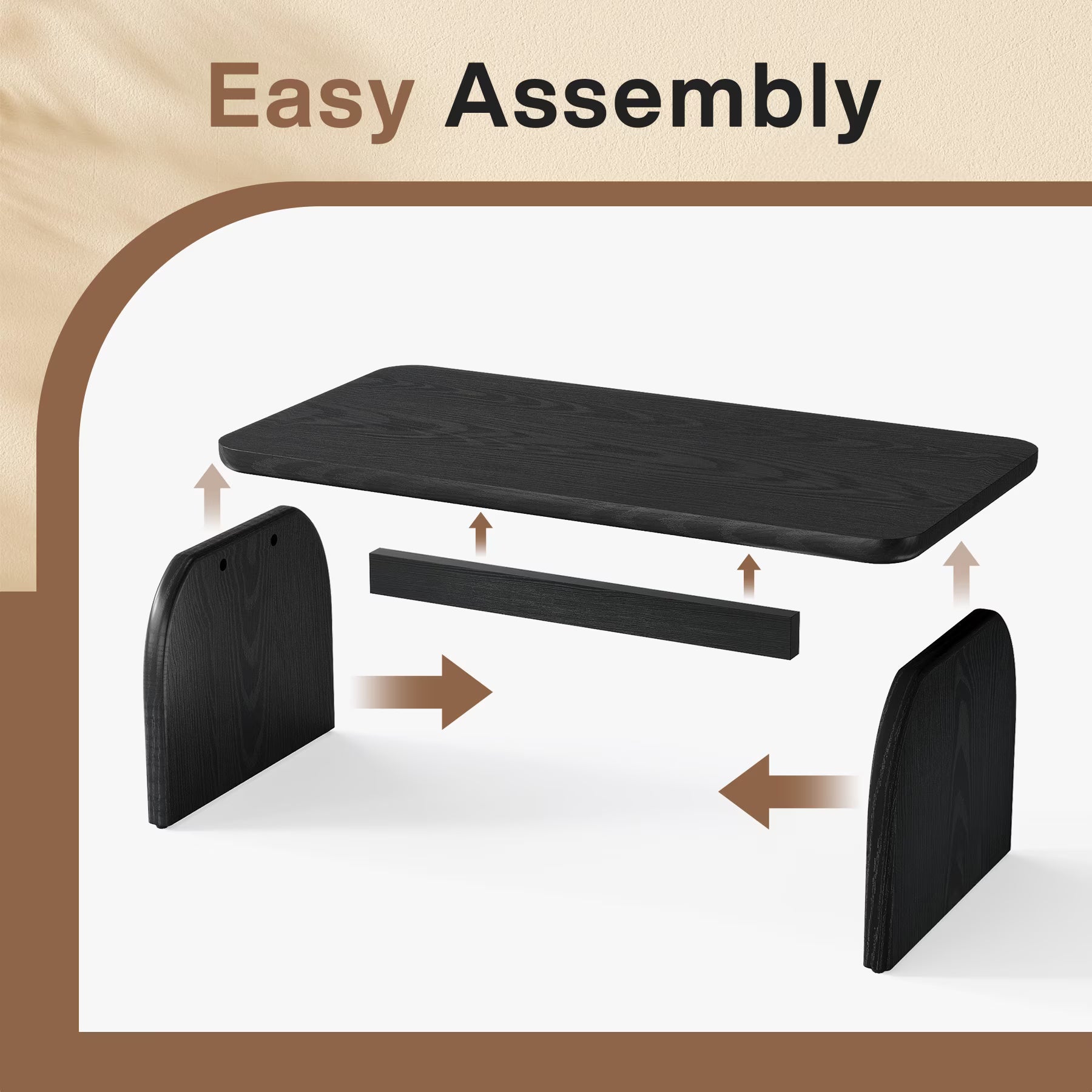 47 Inch Solid Wood Rustic Coffee Table – Rounded Corners, Waterproof Top