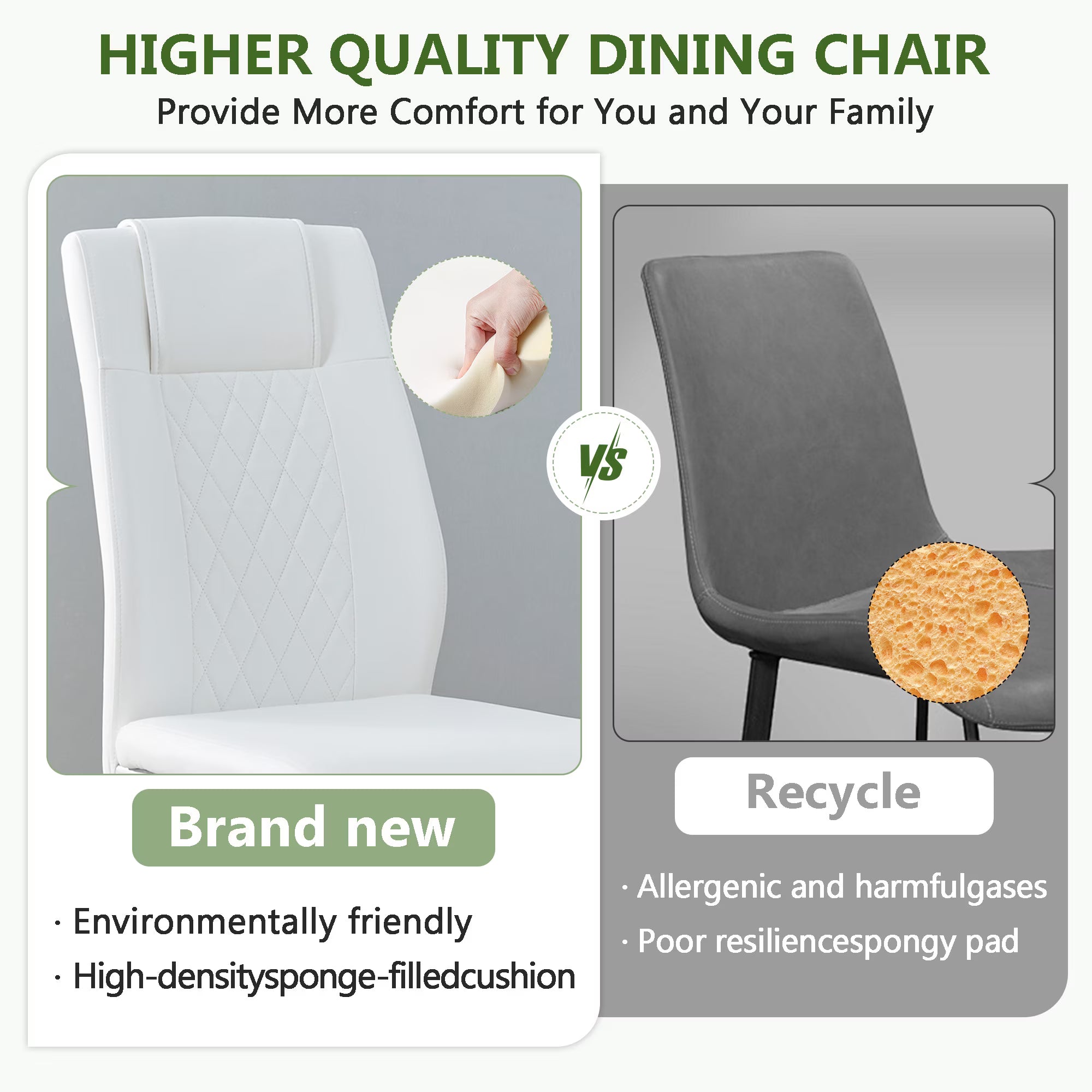 63 Inch White Faux Marble Dining Set – Table with 6 PU Leather Chairs