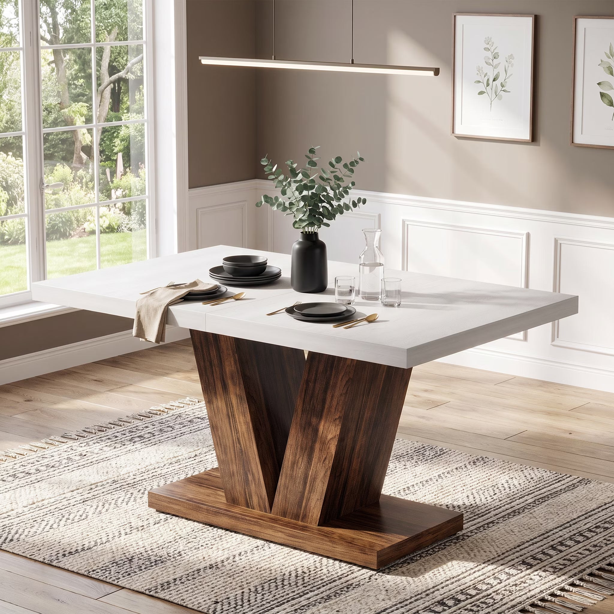 47 Inch Rustic Farmhouse Dining Table – Seats 4, V-Base