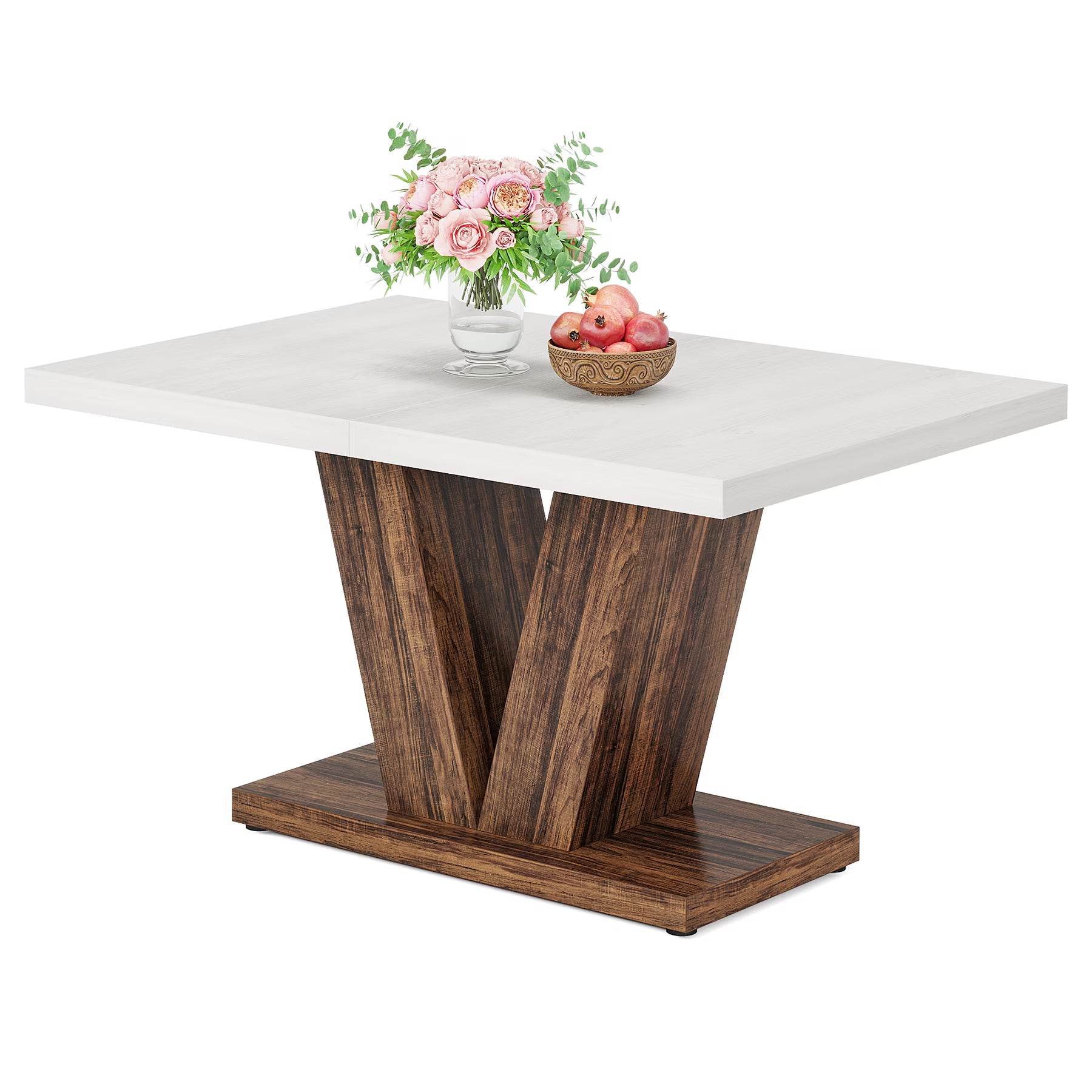47 Inch Rustic Farmhouse Dining Table – Seats 4, V-Base