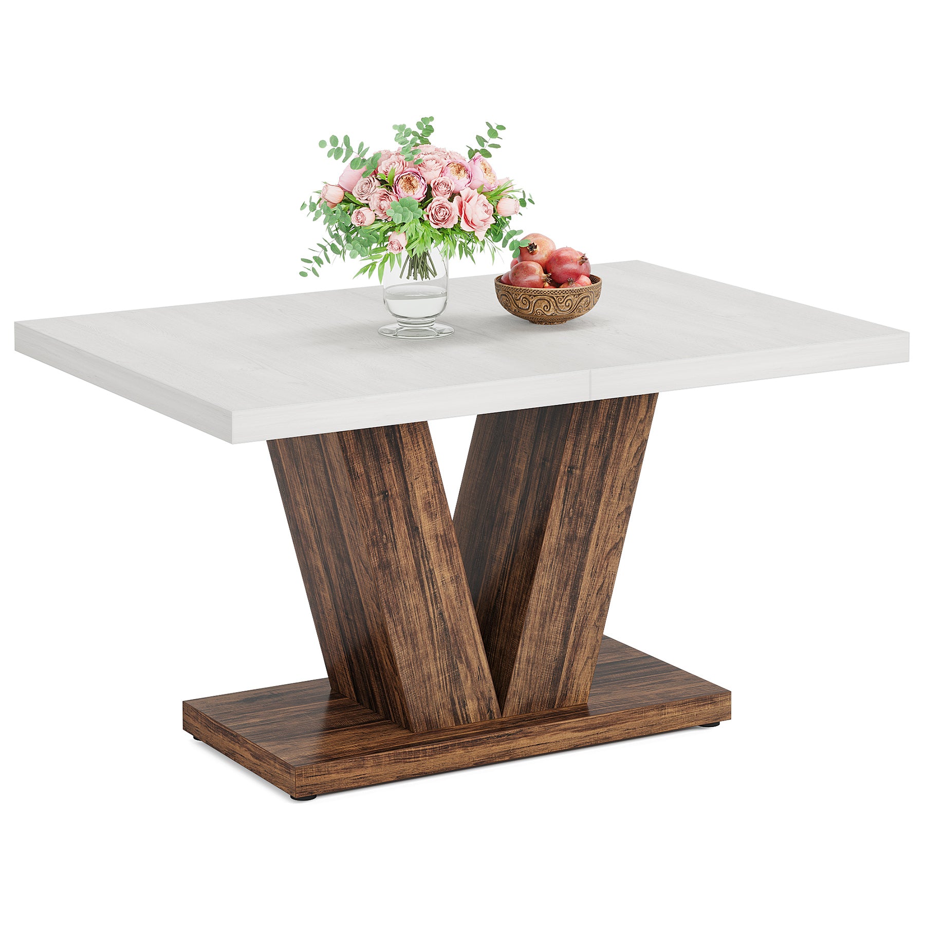 47 Inch Rustic Farmhouse Dining Table – Seats 4, V-Base
