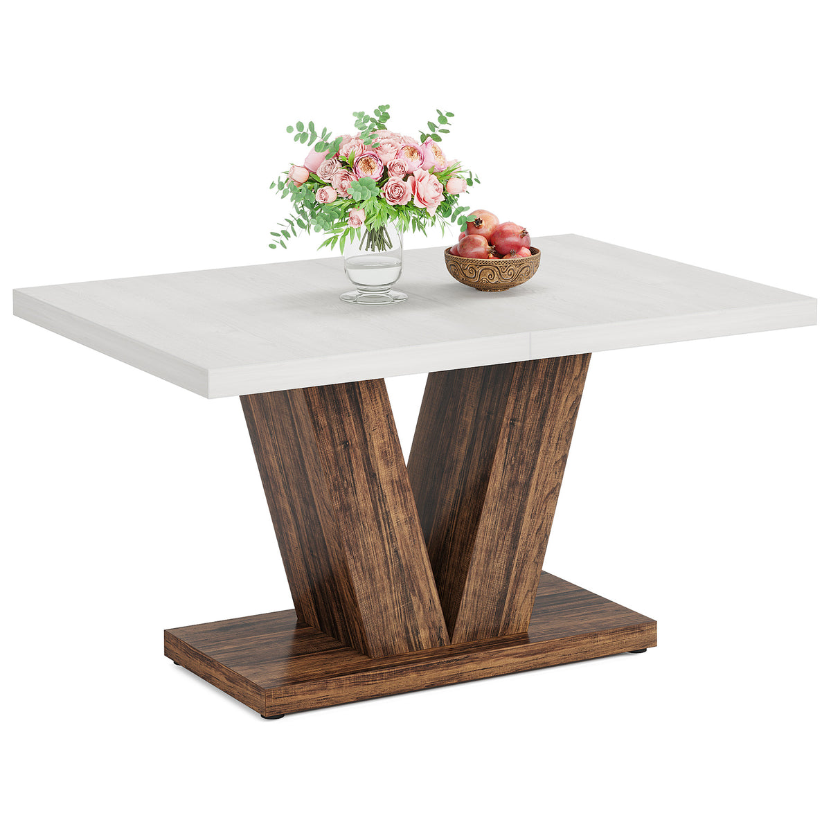 47 Inch Rustic Farmhouse Dining Table – Seats 4, V-Base