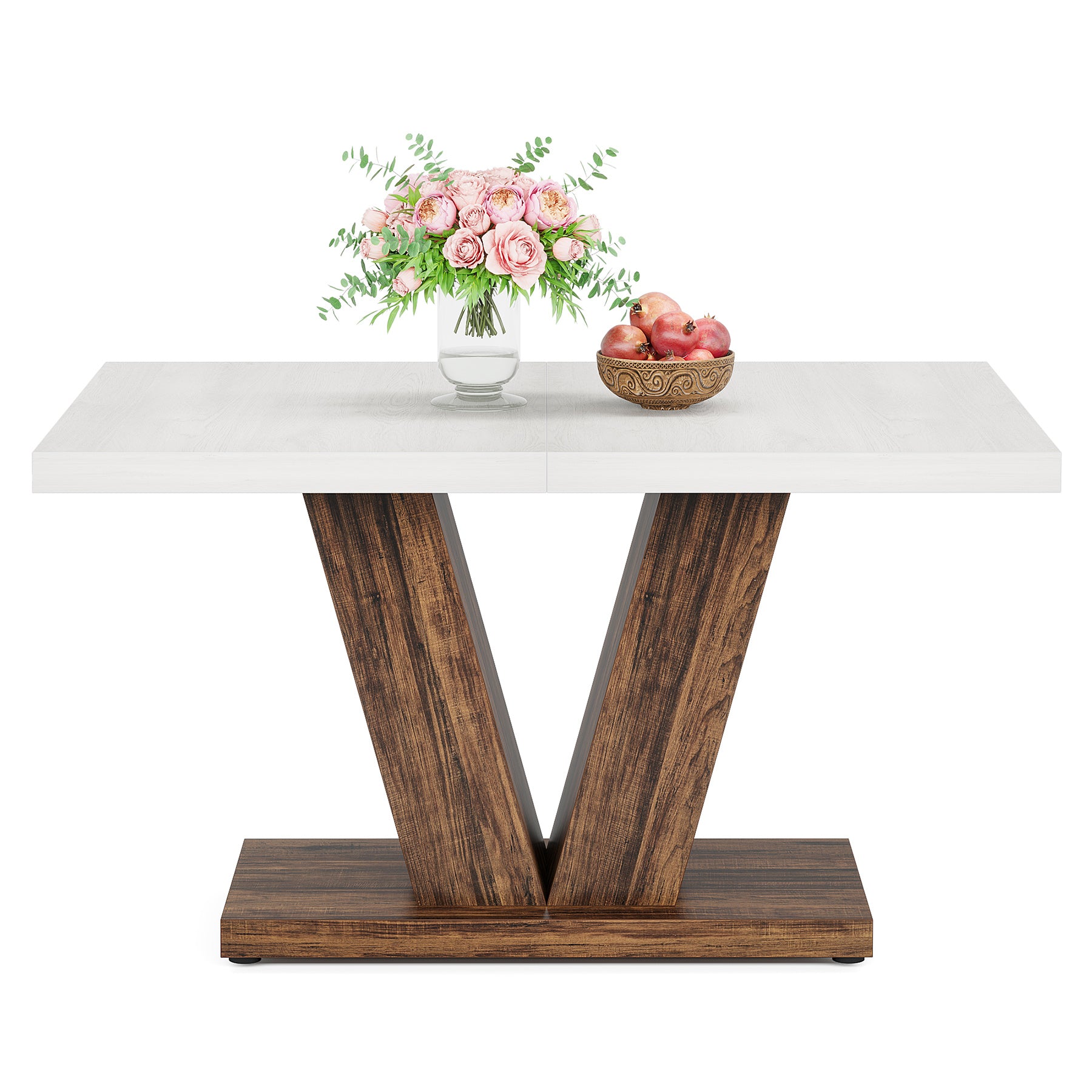 47 Inch Rustic Farmhouse Dining Table – Seats 4, V-Base