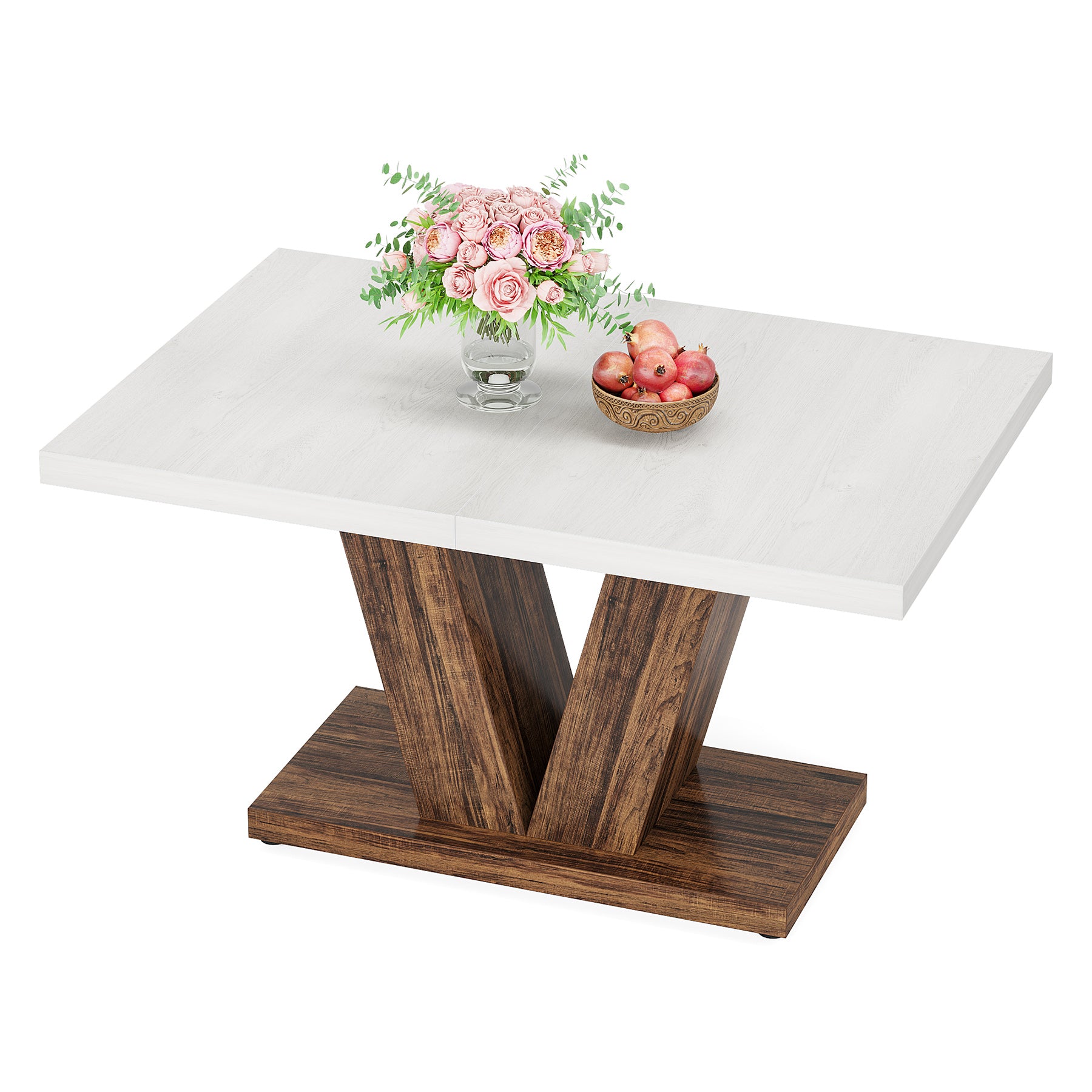47 Inch Rustic Farmhouse Dining Table – Seats 4, V-Base
