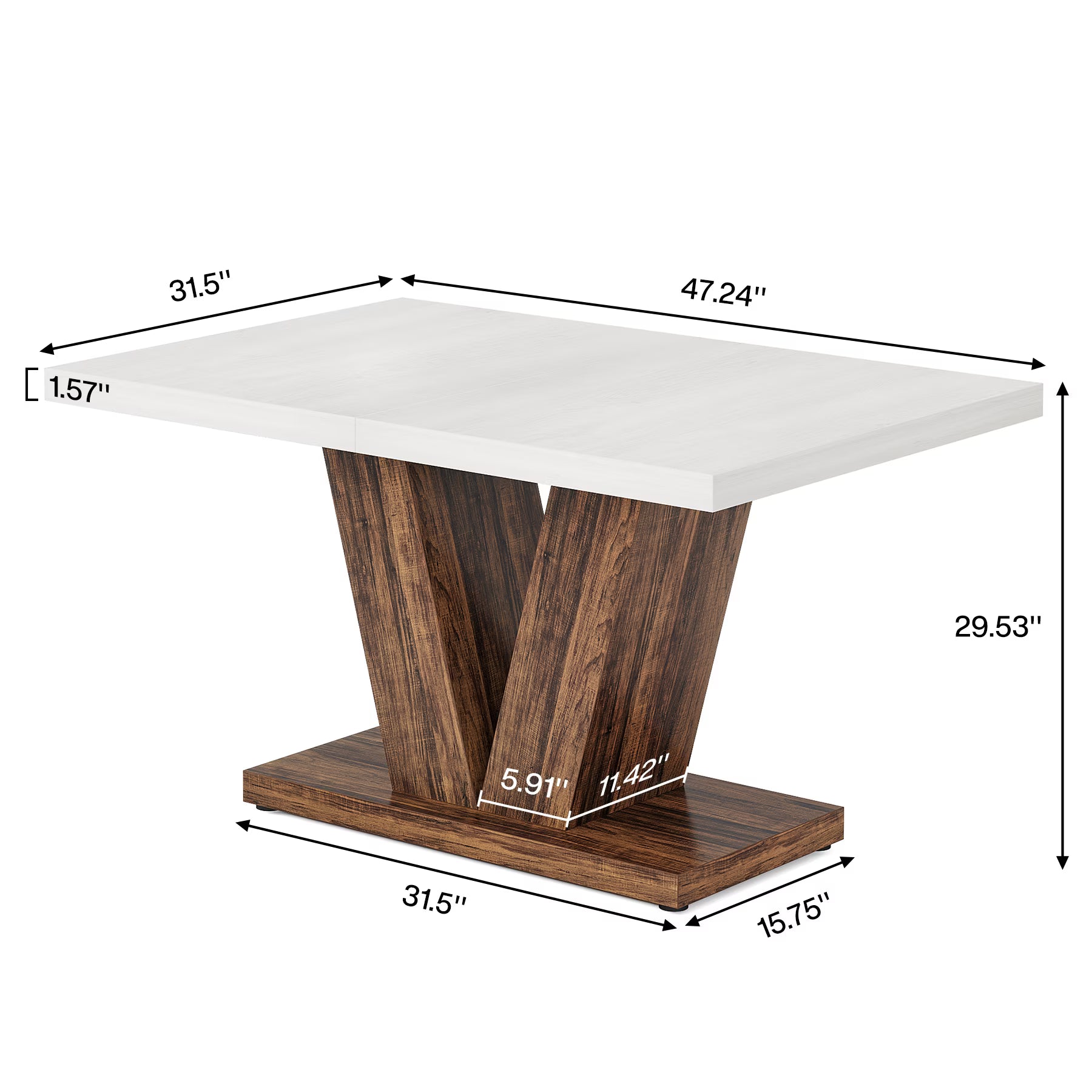 47 Inch Rustic Farmhouse Dining Table – Seats 4, V-Base
