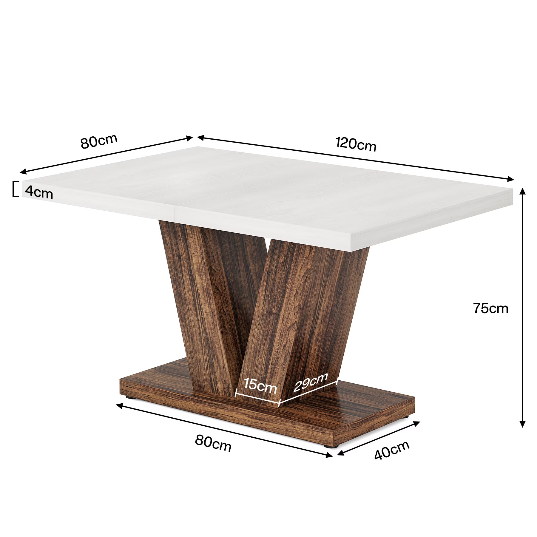 47 Inch Rustic Farmhouse Dining Table – Seats 4, V-Base