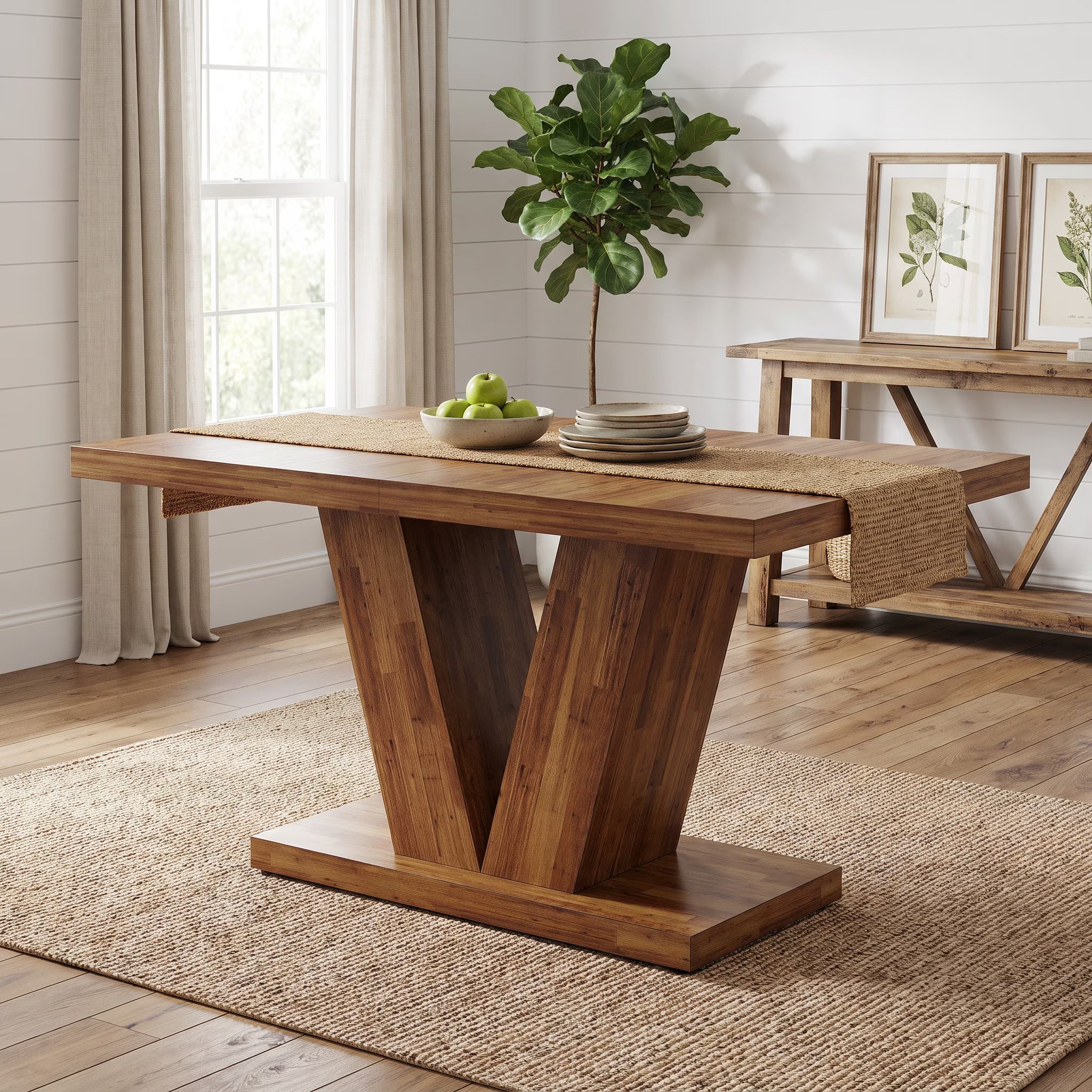 47 Inch Rustic Farmhouse Dining Table – Seats 4, V-Base
