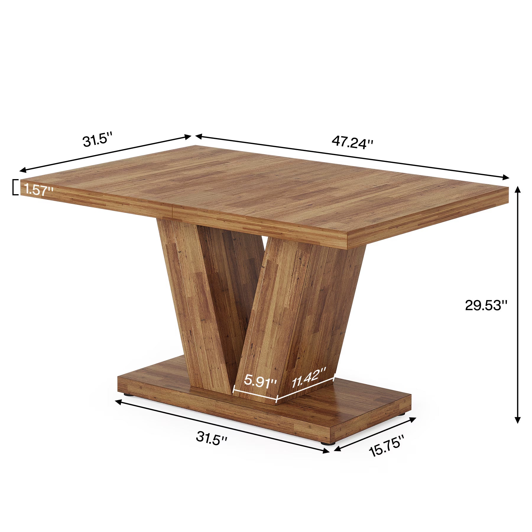 47 Inch Rustic Farmhouse Dining Table – Seats 4, V-Base