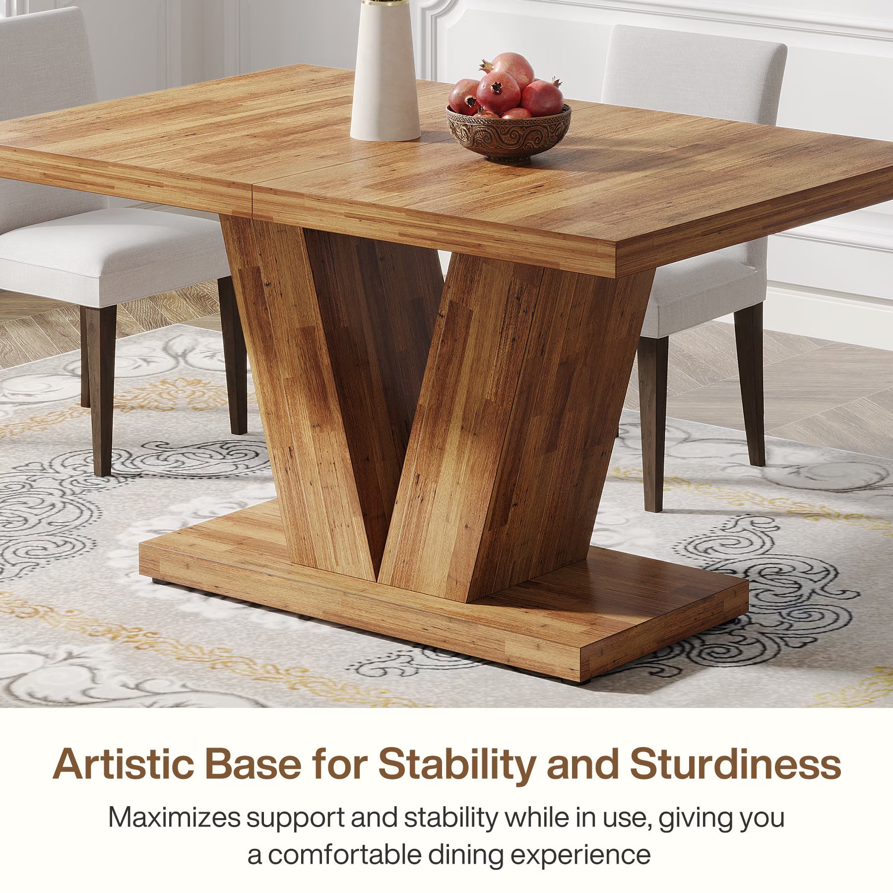 47 Inch Rustic Farmhouse Dining Table – Seats 4, V-Base
