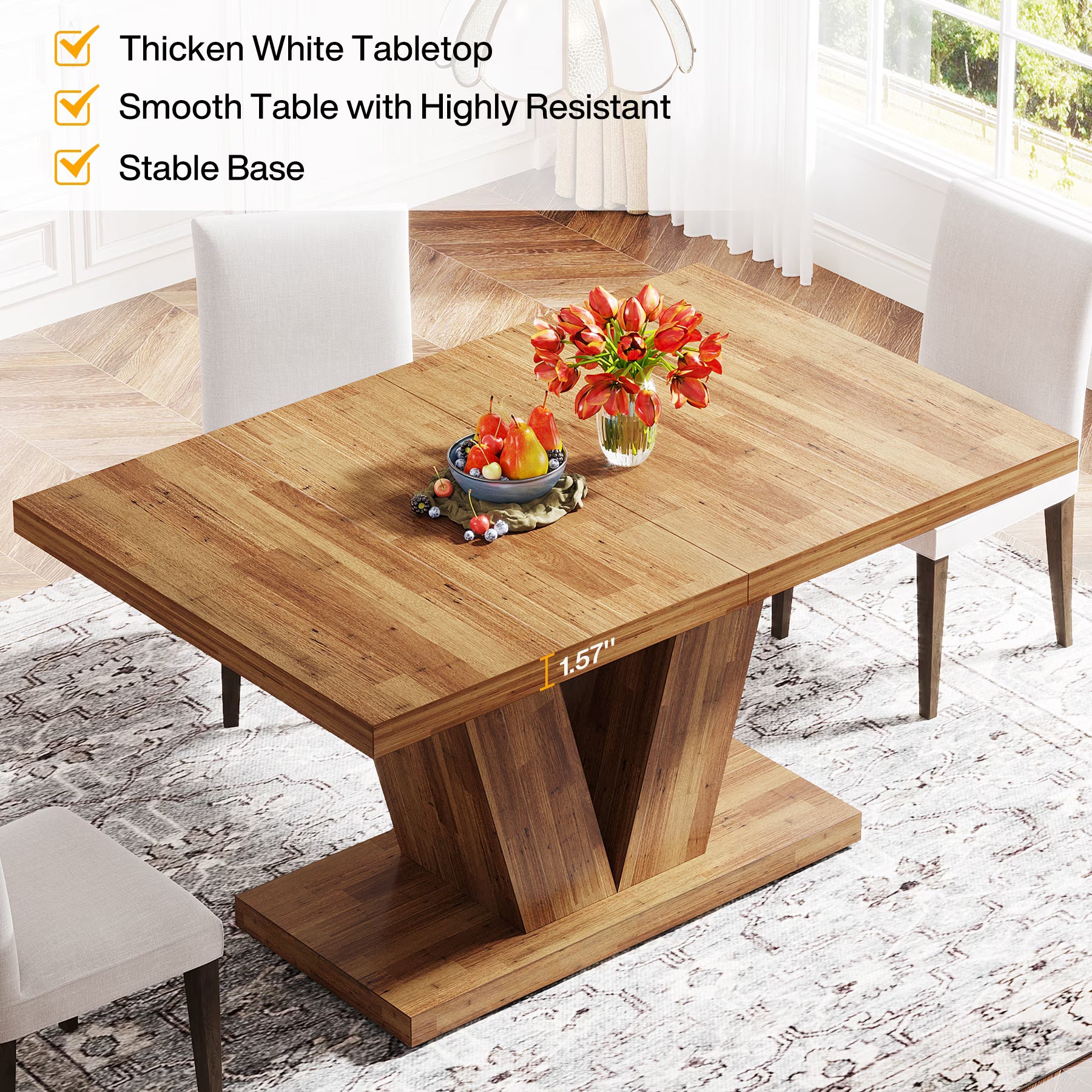 47 Inch Rustic Farmhouse Dining Table – Seats 4, V-Base
